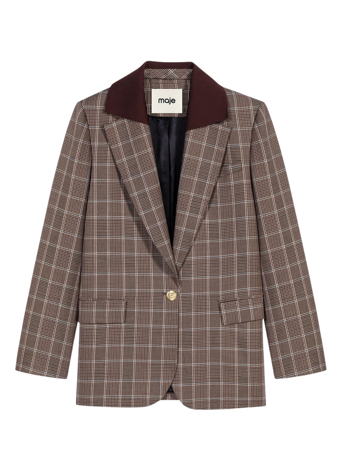 Maje Blazer in scheerwolblend met ruitdessin en klepzakken - voorkant 7 bruin