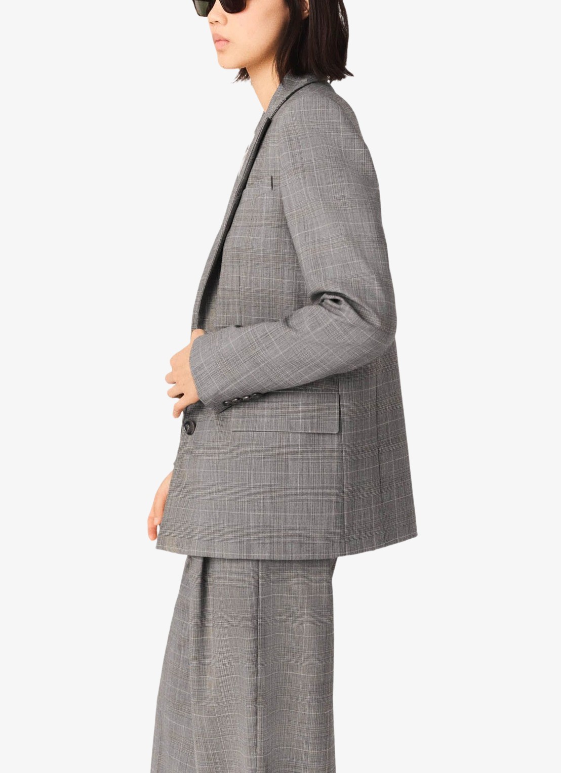 Maje Blazer in wolblend met ruitdessin - detail 5 grijs