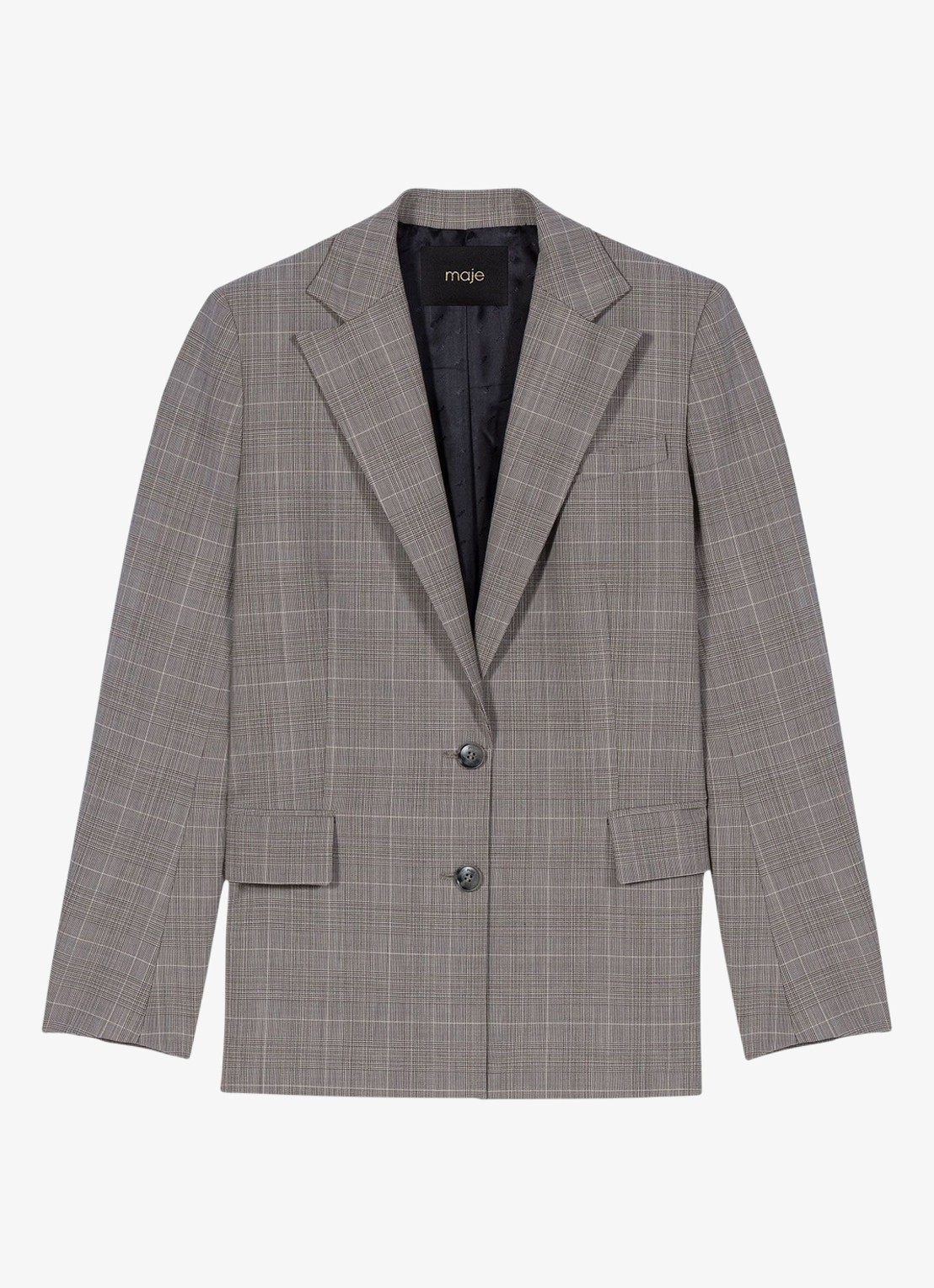 Maje Blazer in wolblend met ruitdessin - voorkant 2 grijs
