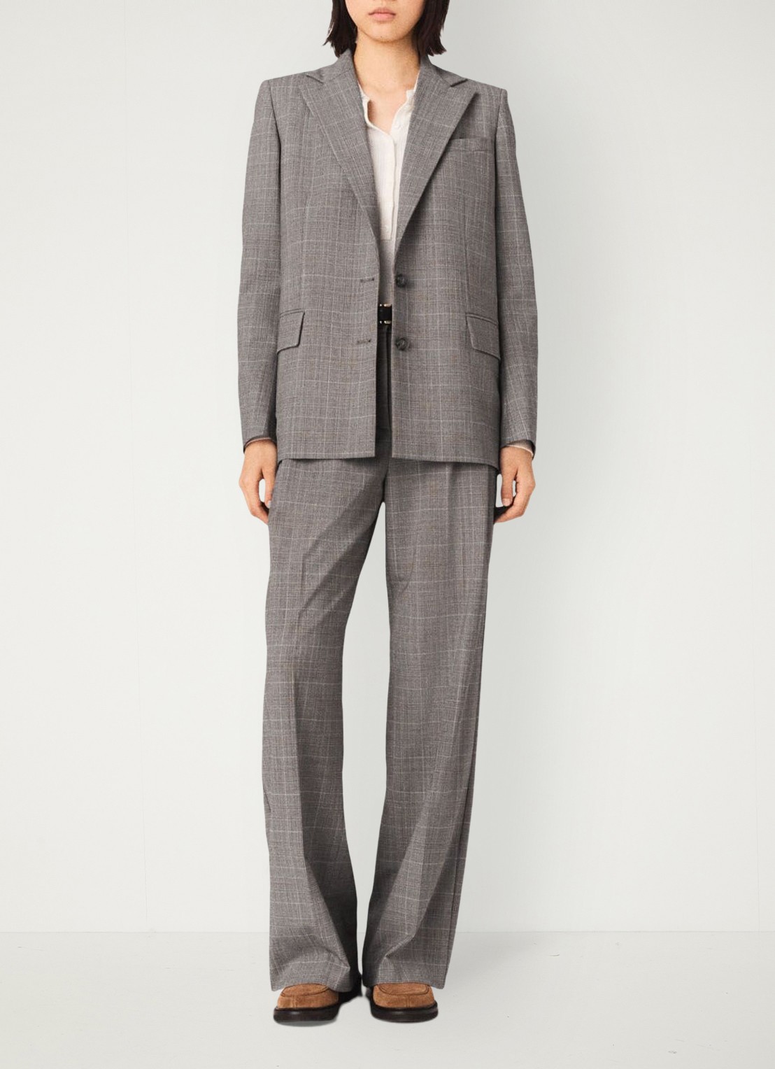 Maje Blazer in wolblend met ruitdessin - voorkant 3 grijs