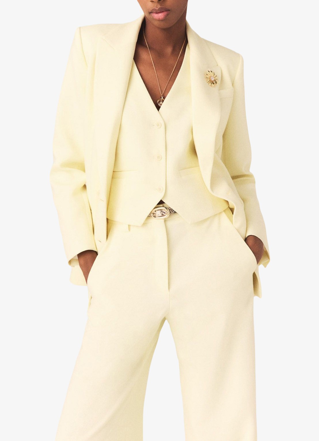 Maje Blazer met klepzakken - detail 4 lichtgeel
