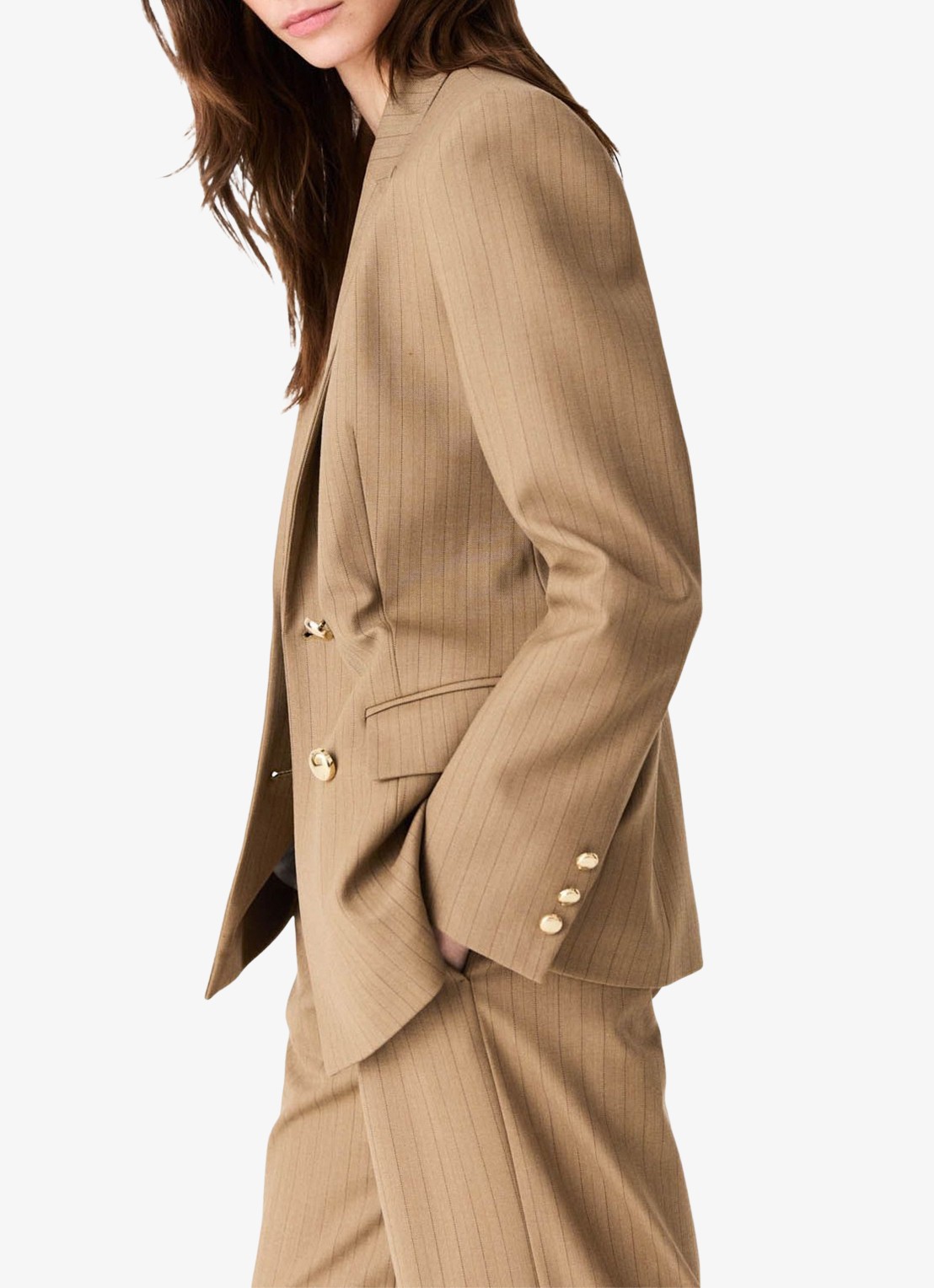 Maje Blazer met streepprint - detail 4 beige / beige
