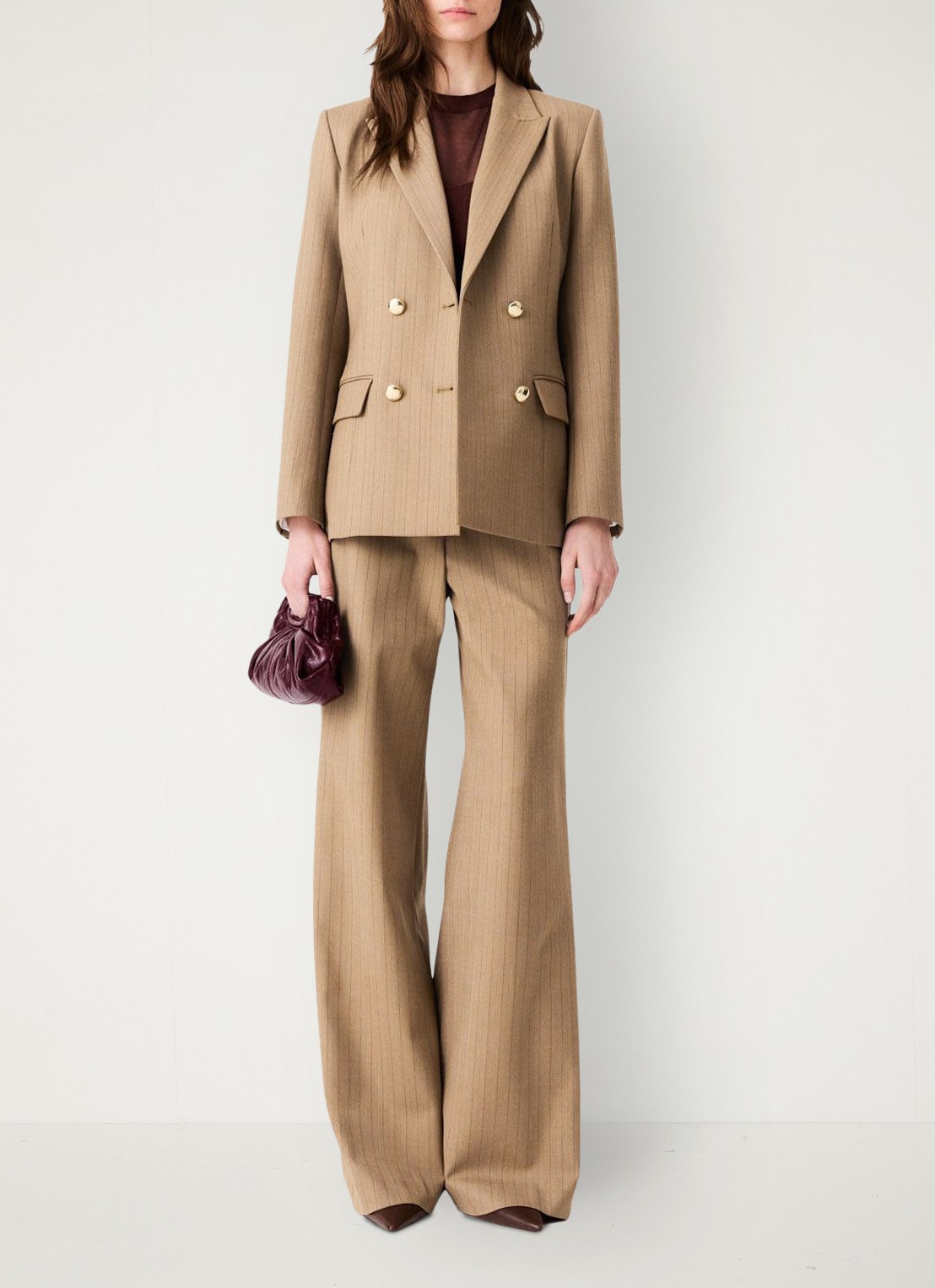 Maje Blazer met streepprint - voorkant 8 beige / beige