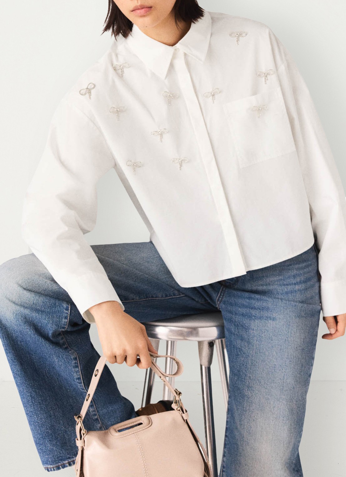 Maje Blouse met imitatieparels - detail wit