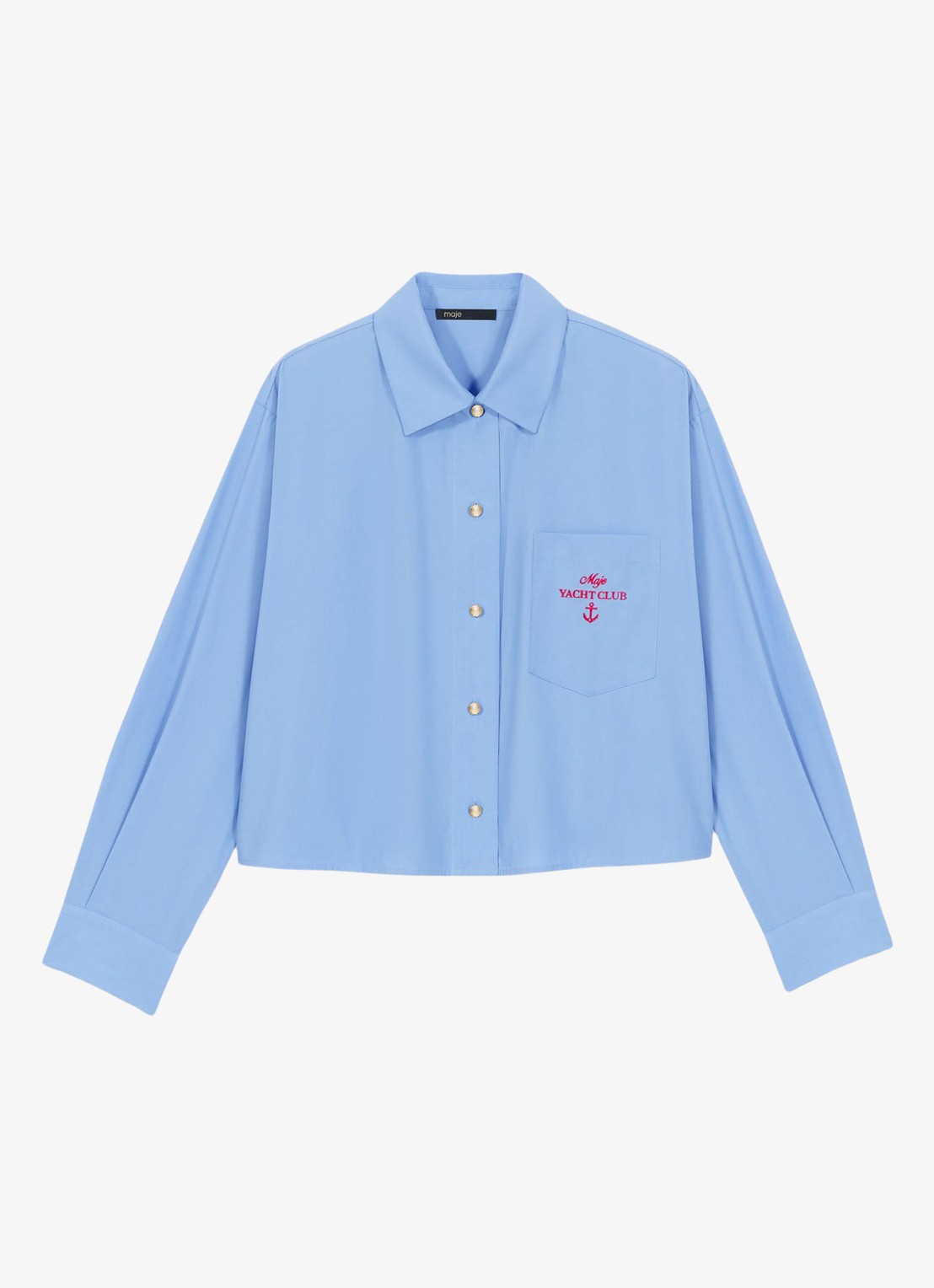 Maje Blouse met plooien en borduring - voorkant 6 lichtblauw