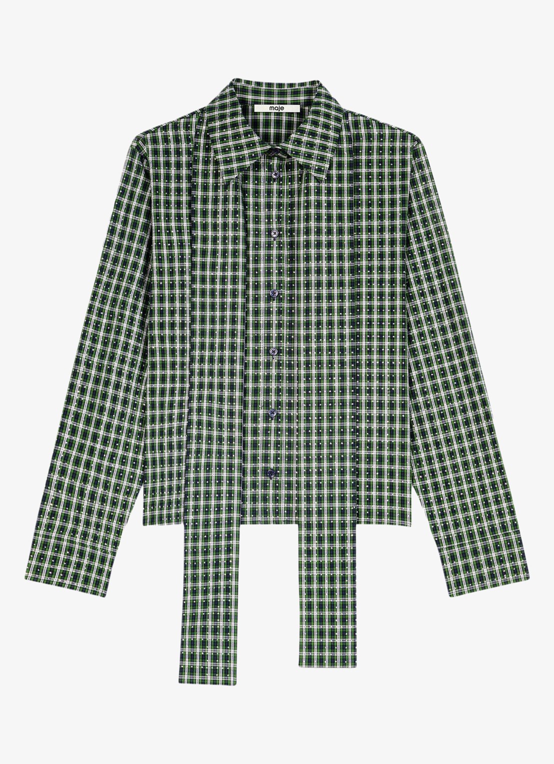 Maje Blouse met sjaalkraag en ruitdessin - detail 3 groen