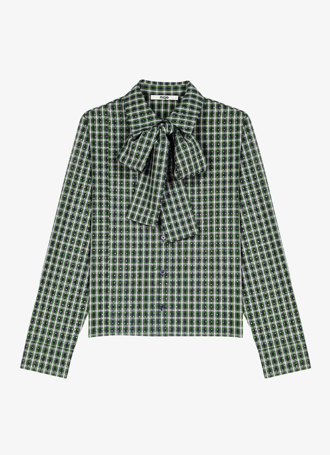 Maje Blouse met sjaalkraag en ruitdessin - voorkant groen