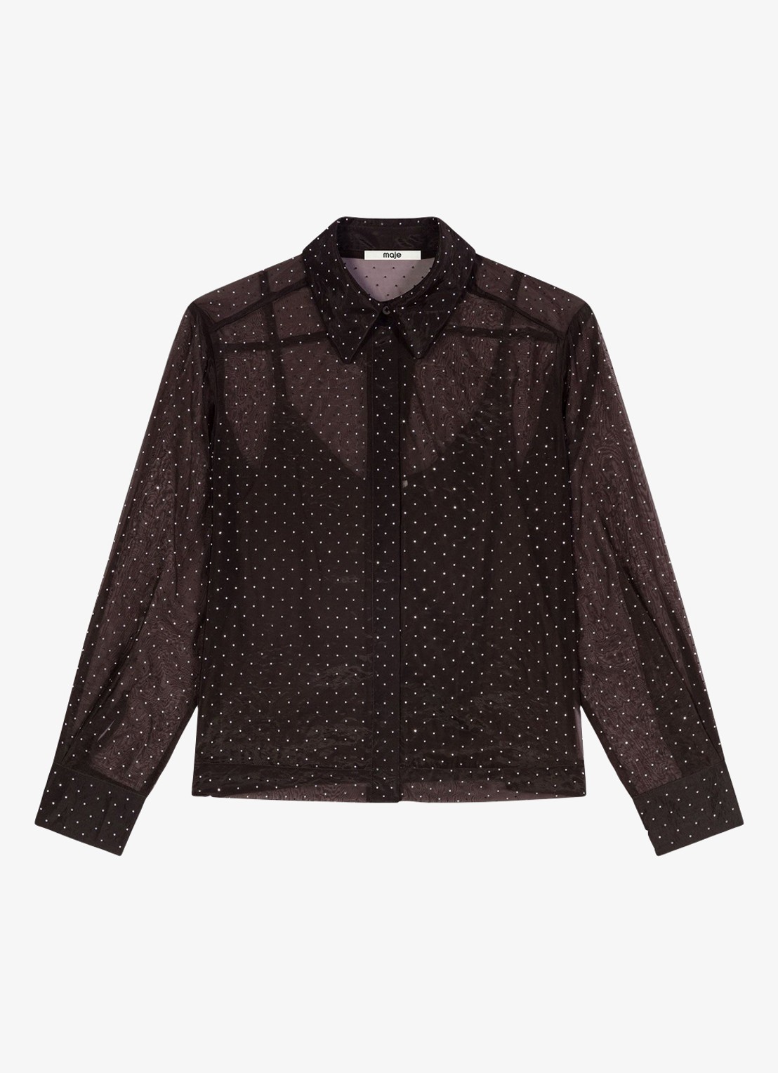 Maje Blouse met stippenprint - voorkant 3 donkerbruin