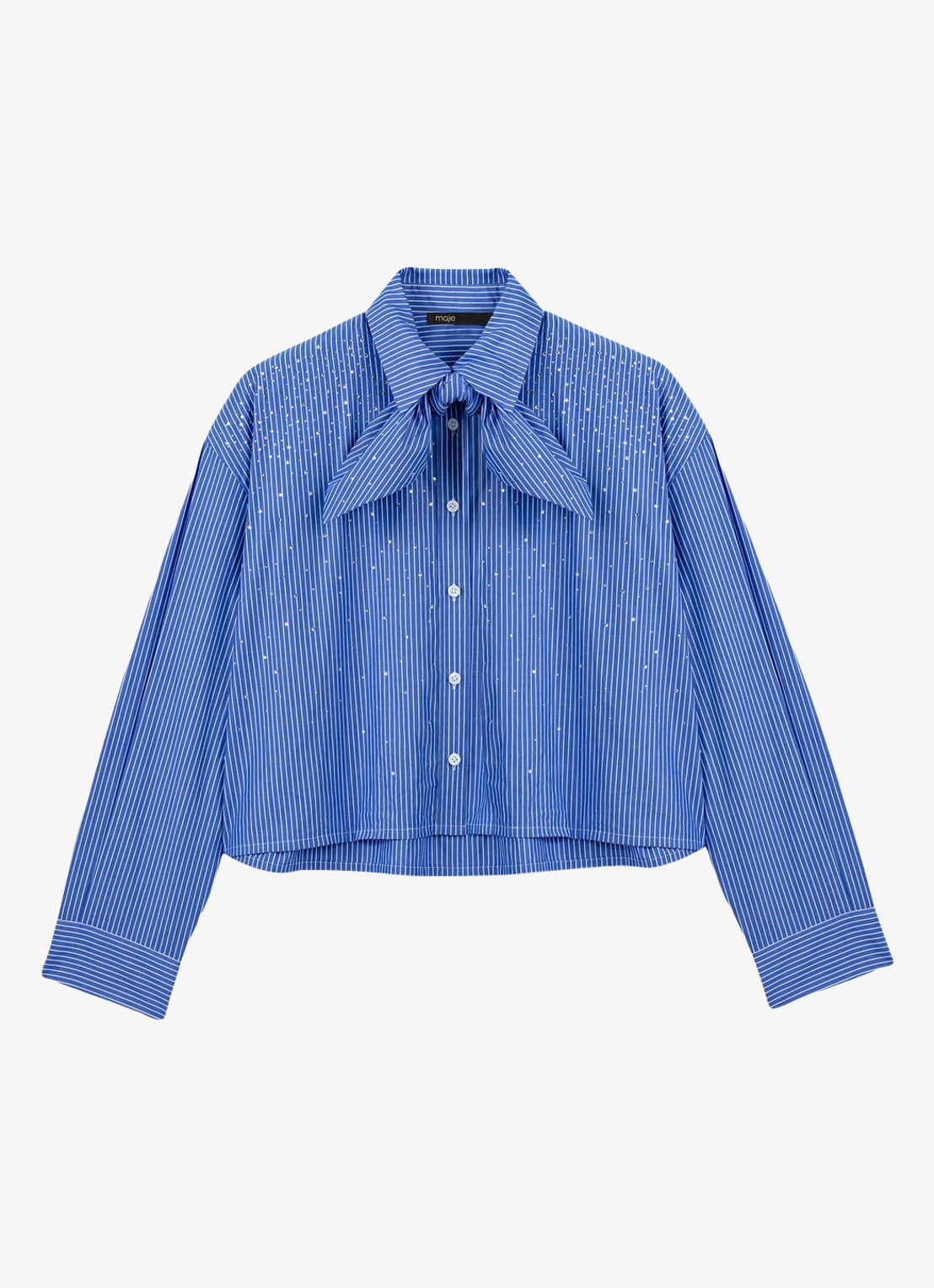 Maje Blouse met strass en afneembare sjaalkraag - voorkant blauw