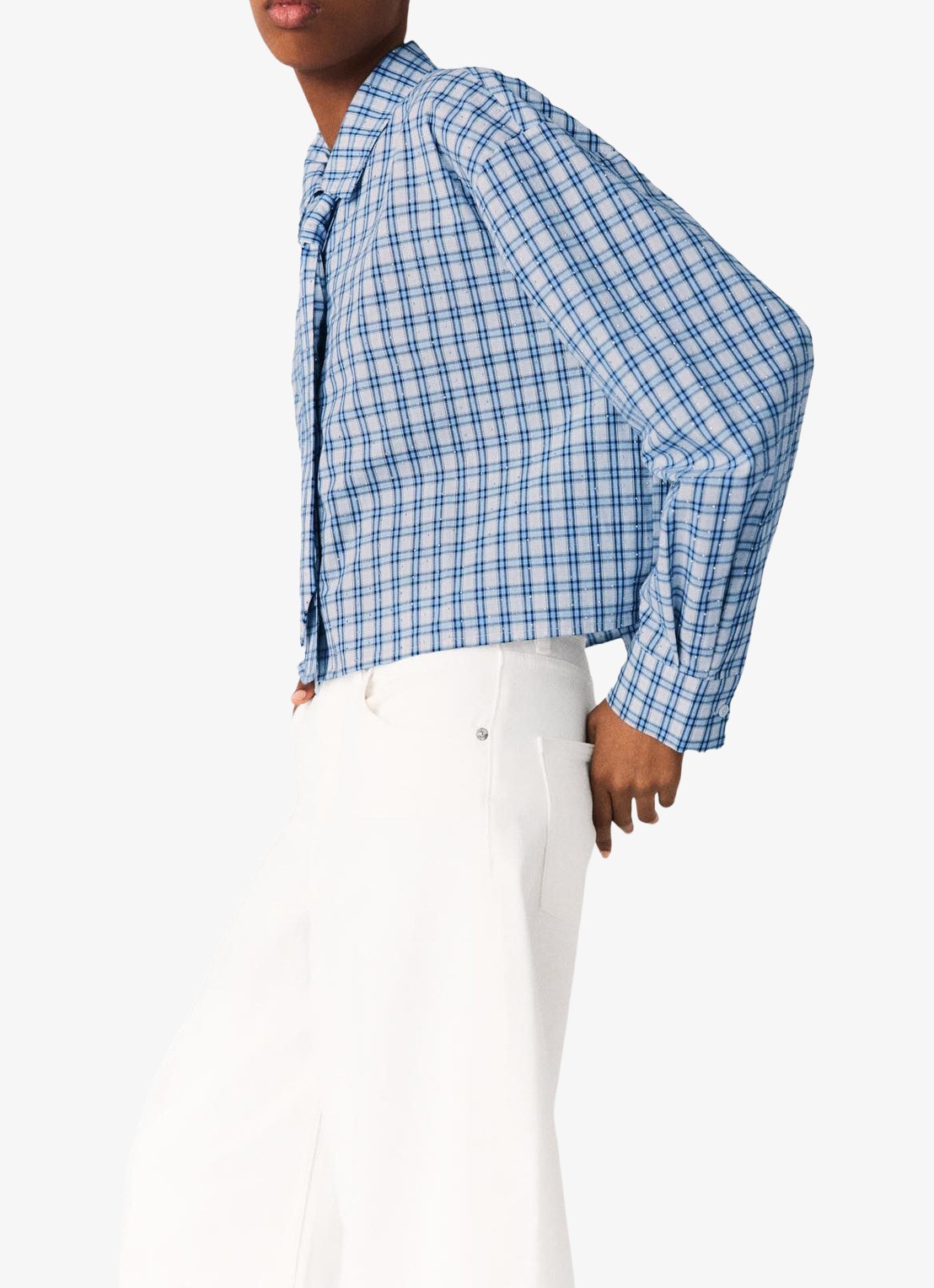 Maje Blouse met strass en afneembare stropdas - detail 5 blauw