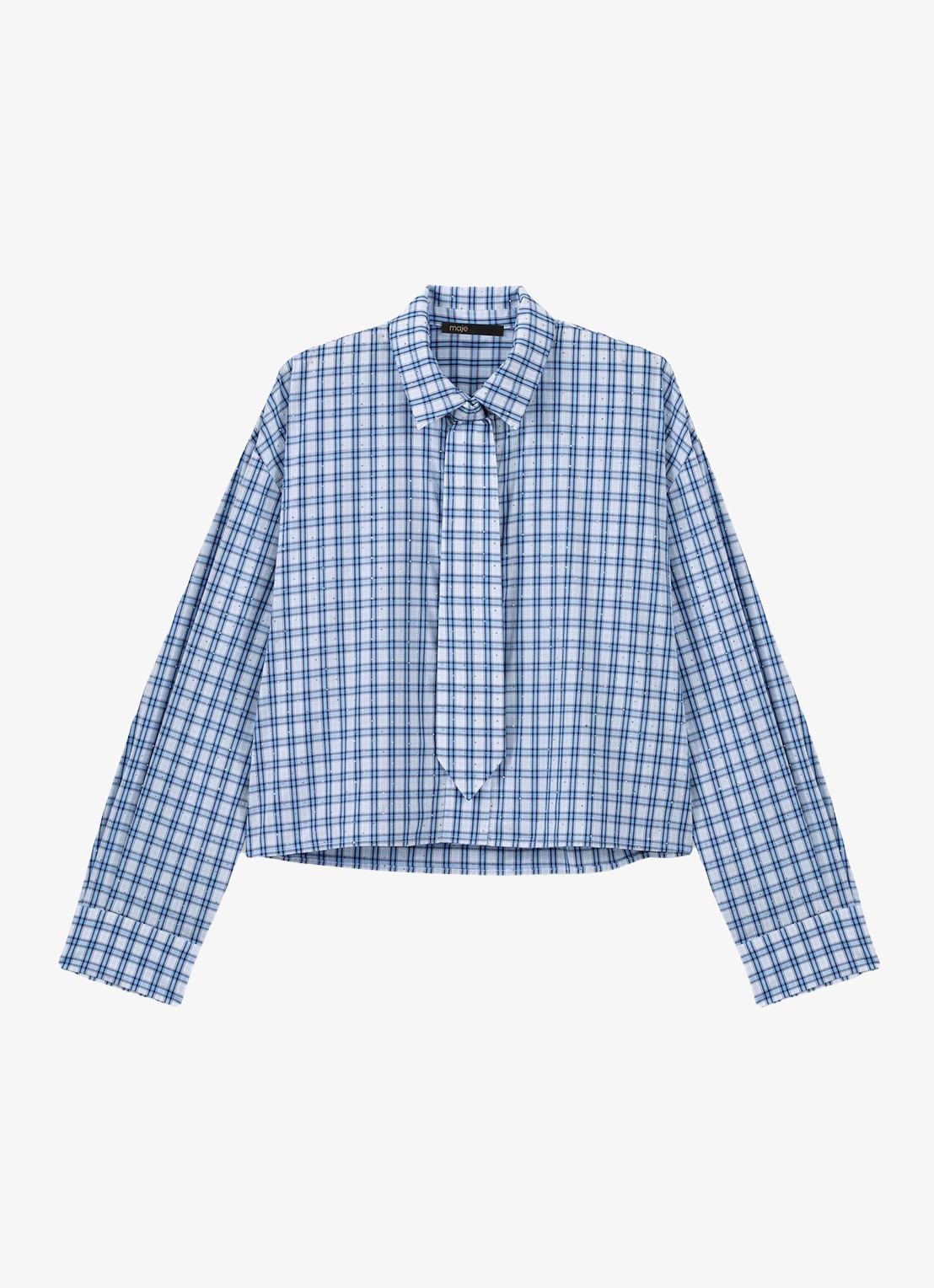 Maje Blouse met strass en afneembare stropdas - voorkant 2 blauw