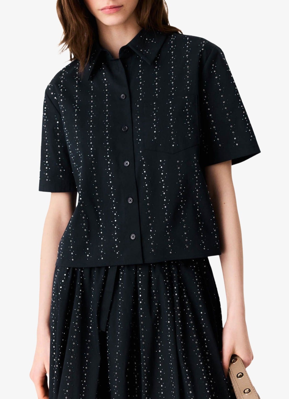 Maje Blouse met strass en borstzak - detail 3 donkerblauw