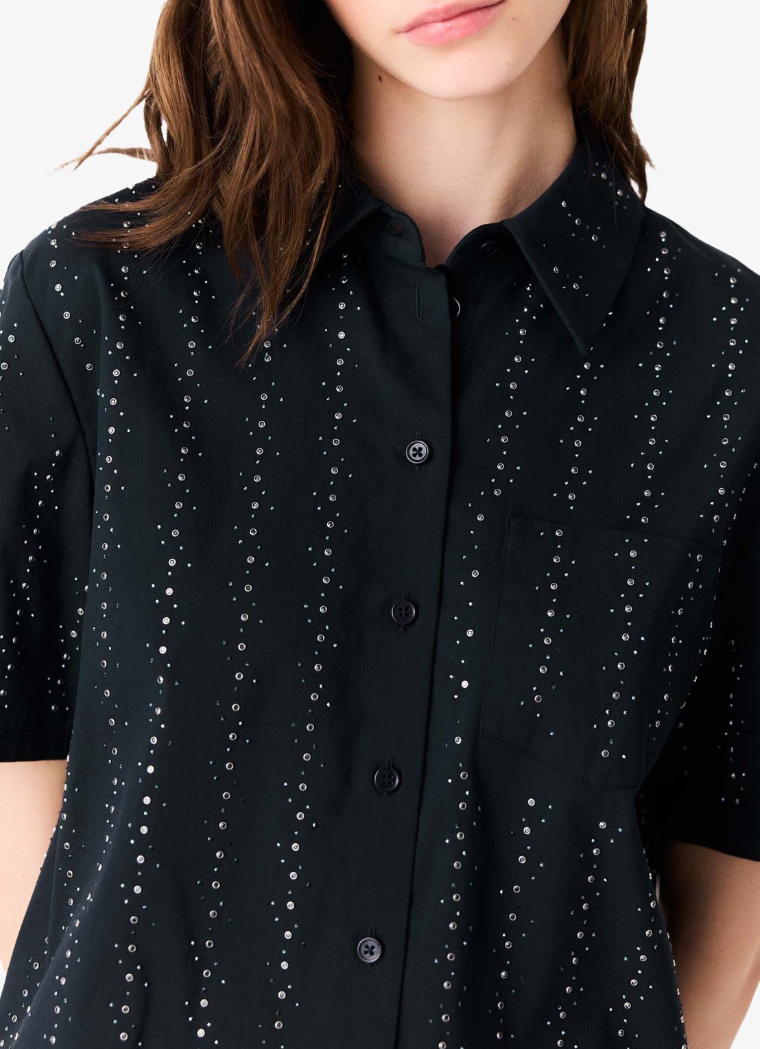 Maje Blouse met strass en borstzak - detail 5 donkerblauw