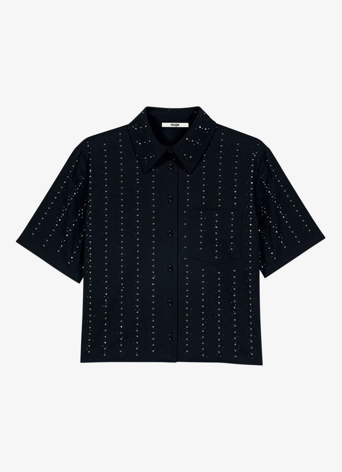 Maje Blouse met strass en borstzak - voorkant 2 donkerblauw