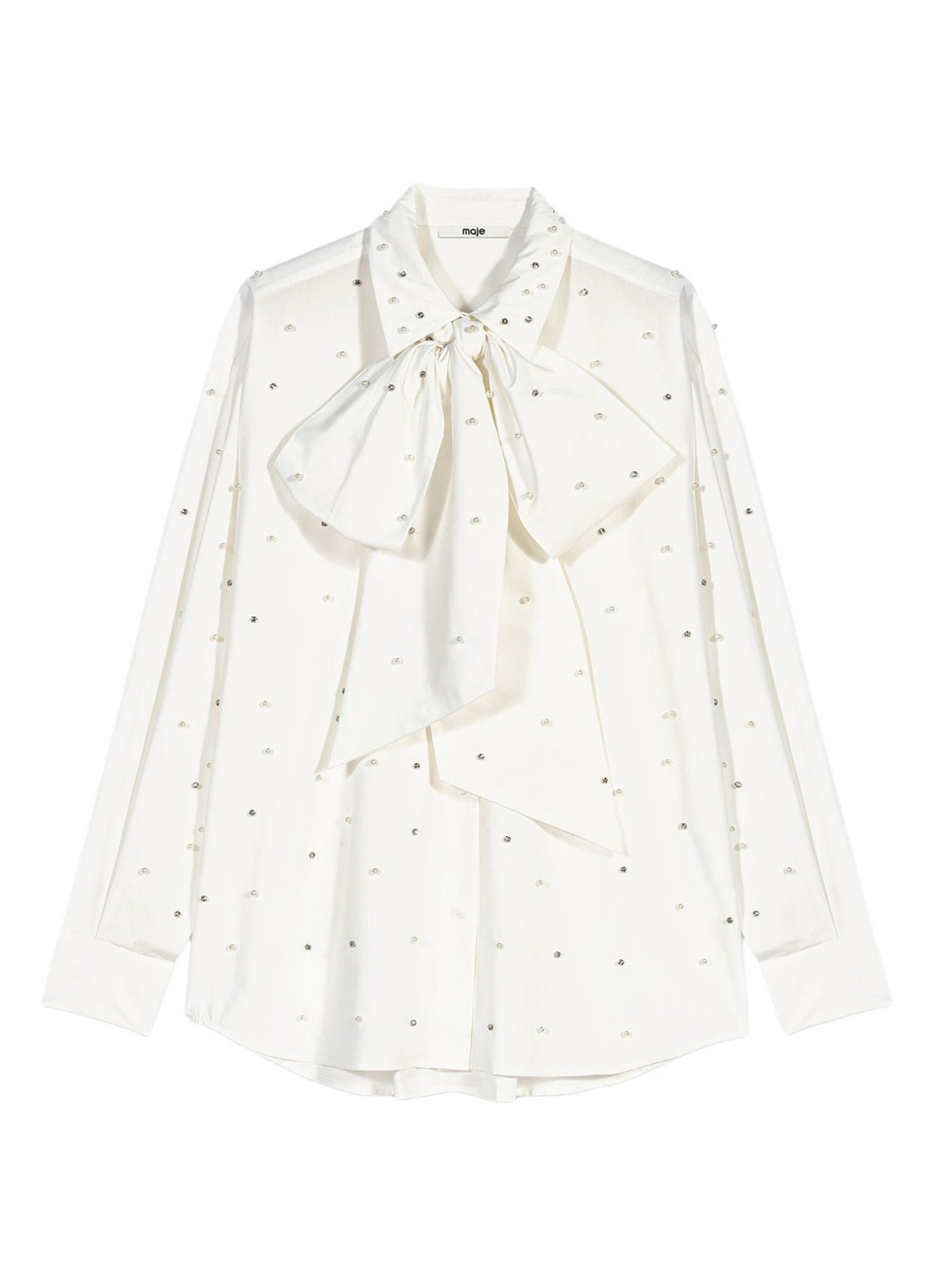 Maje Blouse met strass en imitatieparels - voorkant gebroken wit