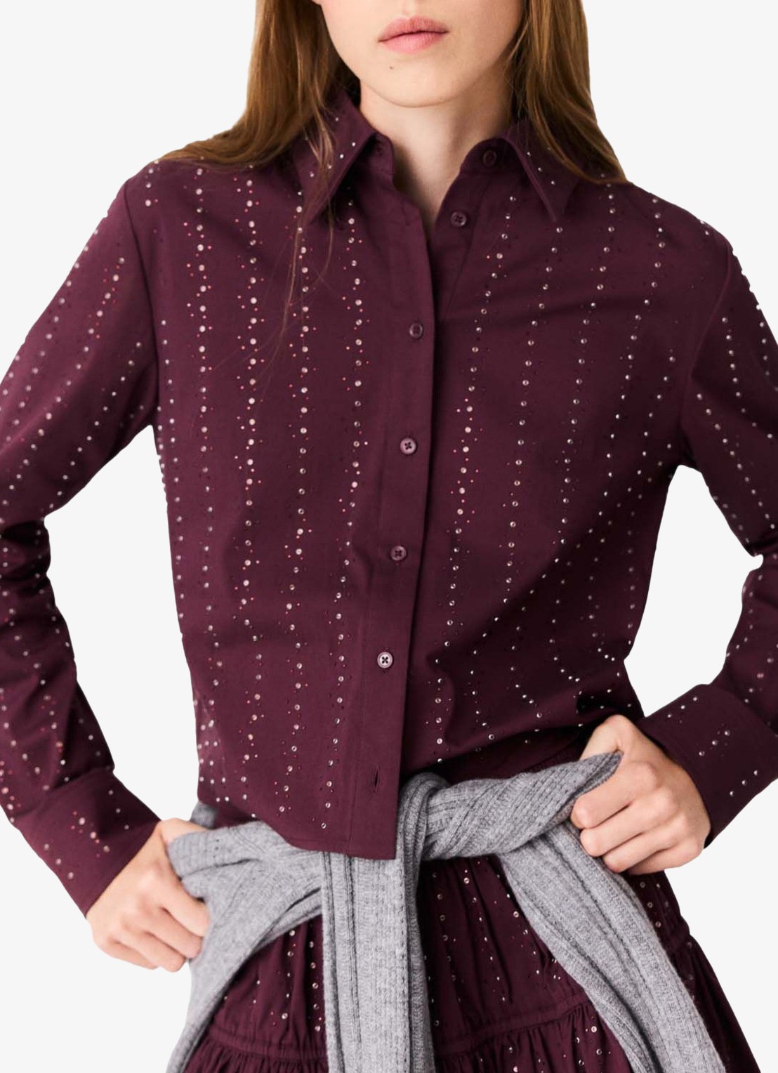 Maje Blouse met strass - detail 3 bordeauxrood