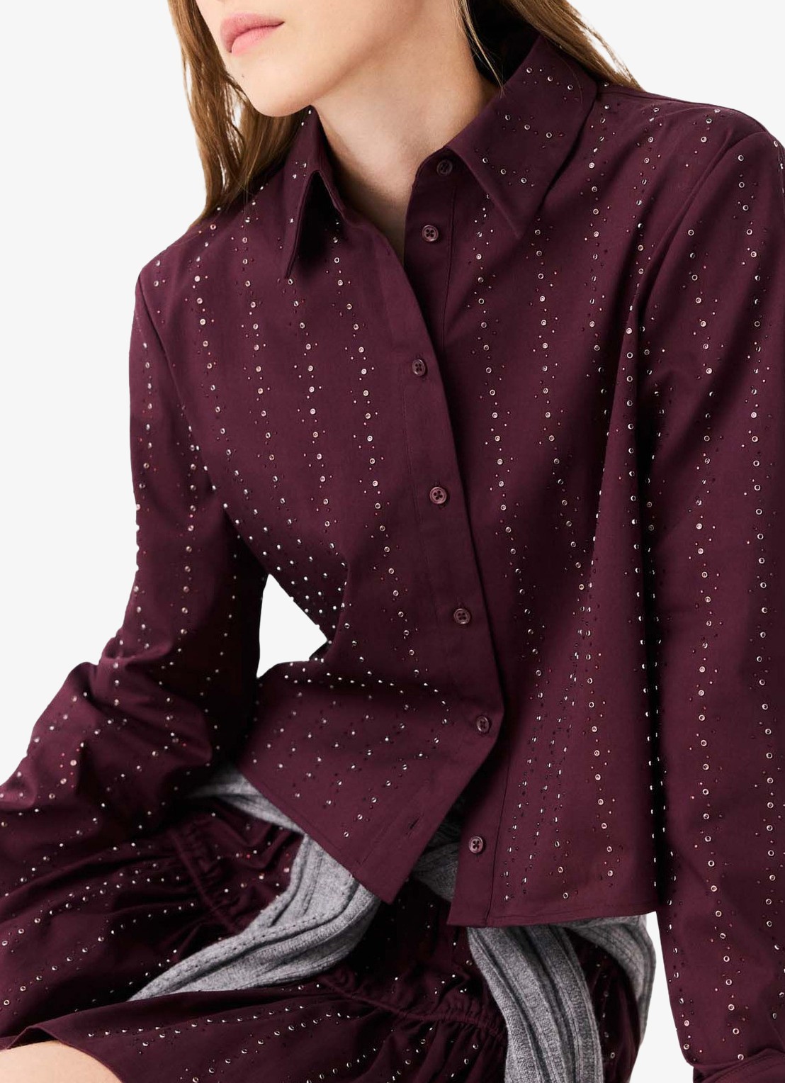 Maje Blouse met strass - detail 5 bordeauxrood