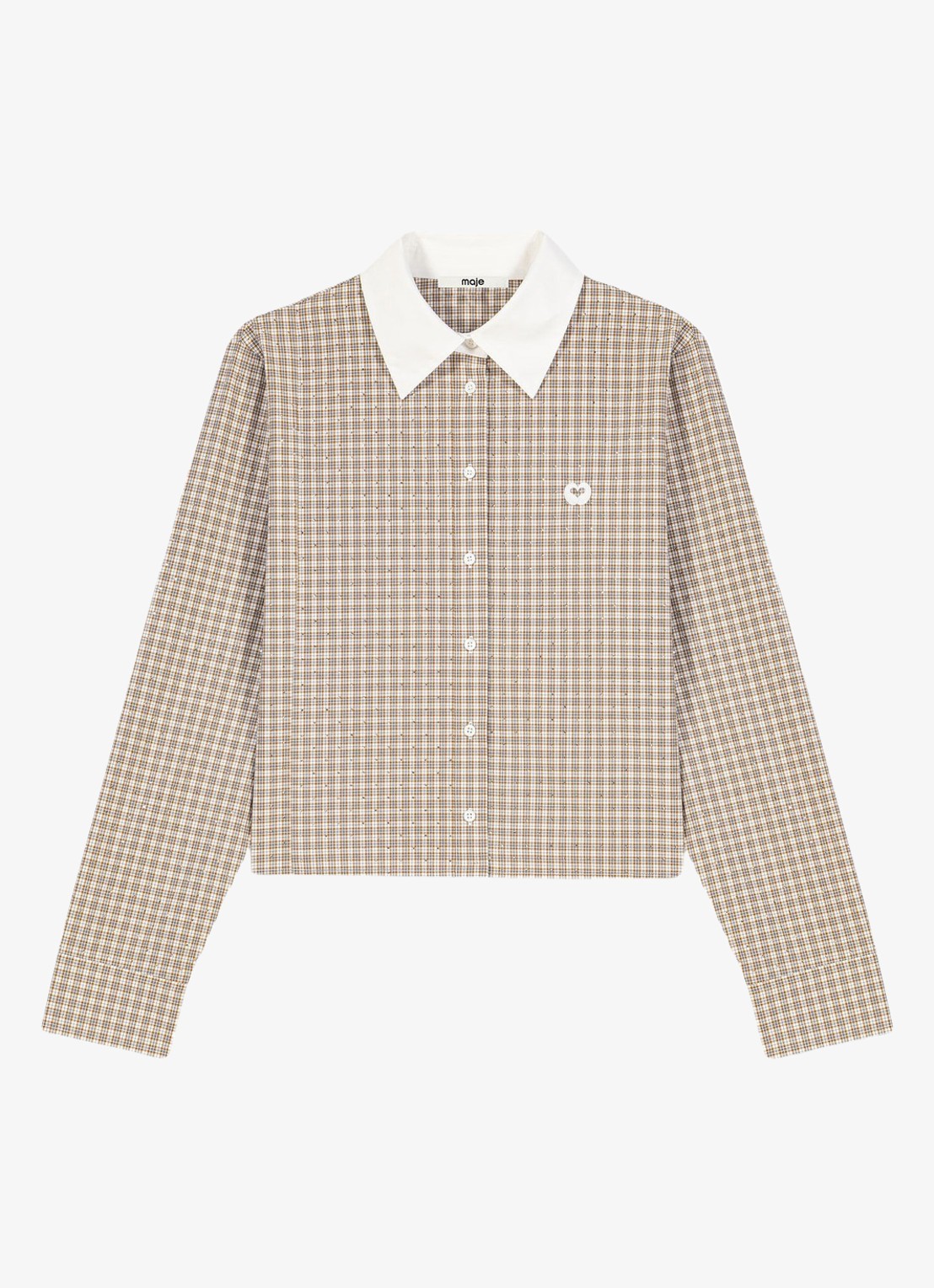 Maje Blouse met strassdetails met ruitdessin - voorkant 3 beige / beige