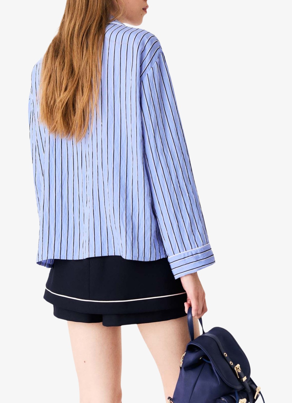 Maje Blouse met streepprint en borstzak - achterkant 5 blauw