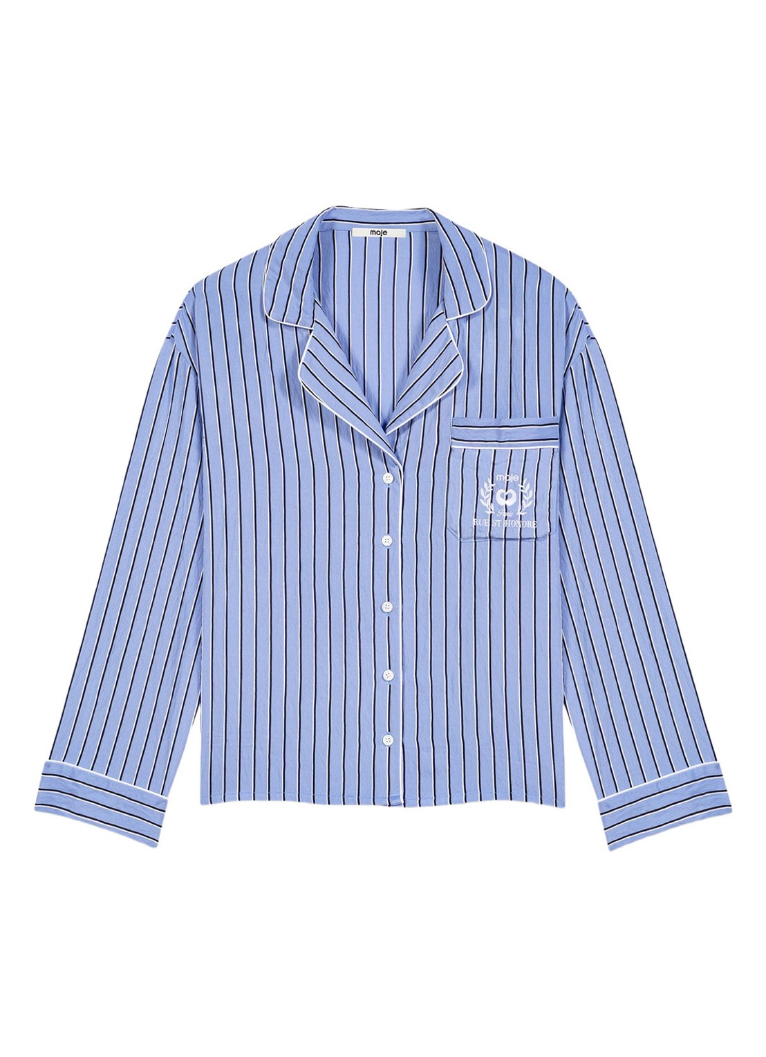 Maje Blouse met streepprint en borstzak - voorkant 6 blauw