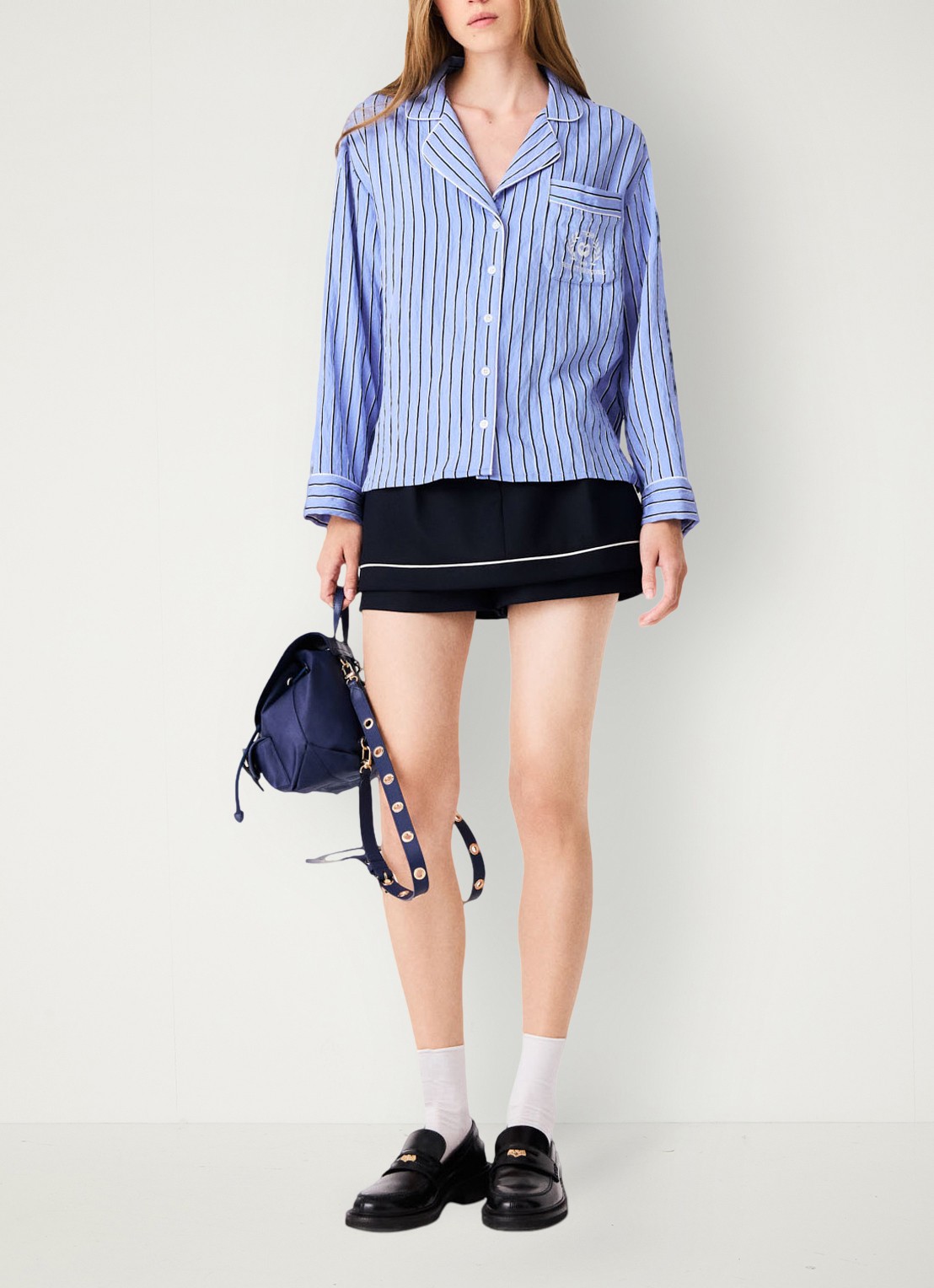 Maje Blouse met streepprint en borstzak - voorkant 7 blauw