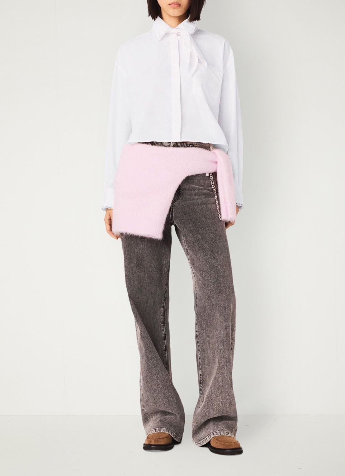 Maje Blouse met strikkraag - voorkant 3 wit