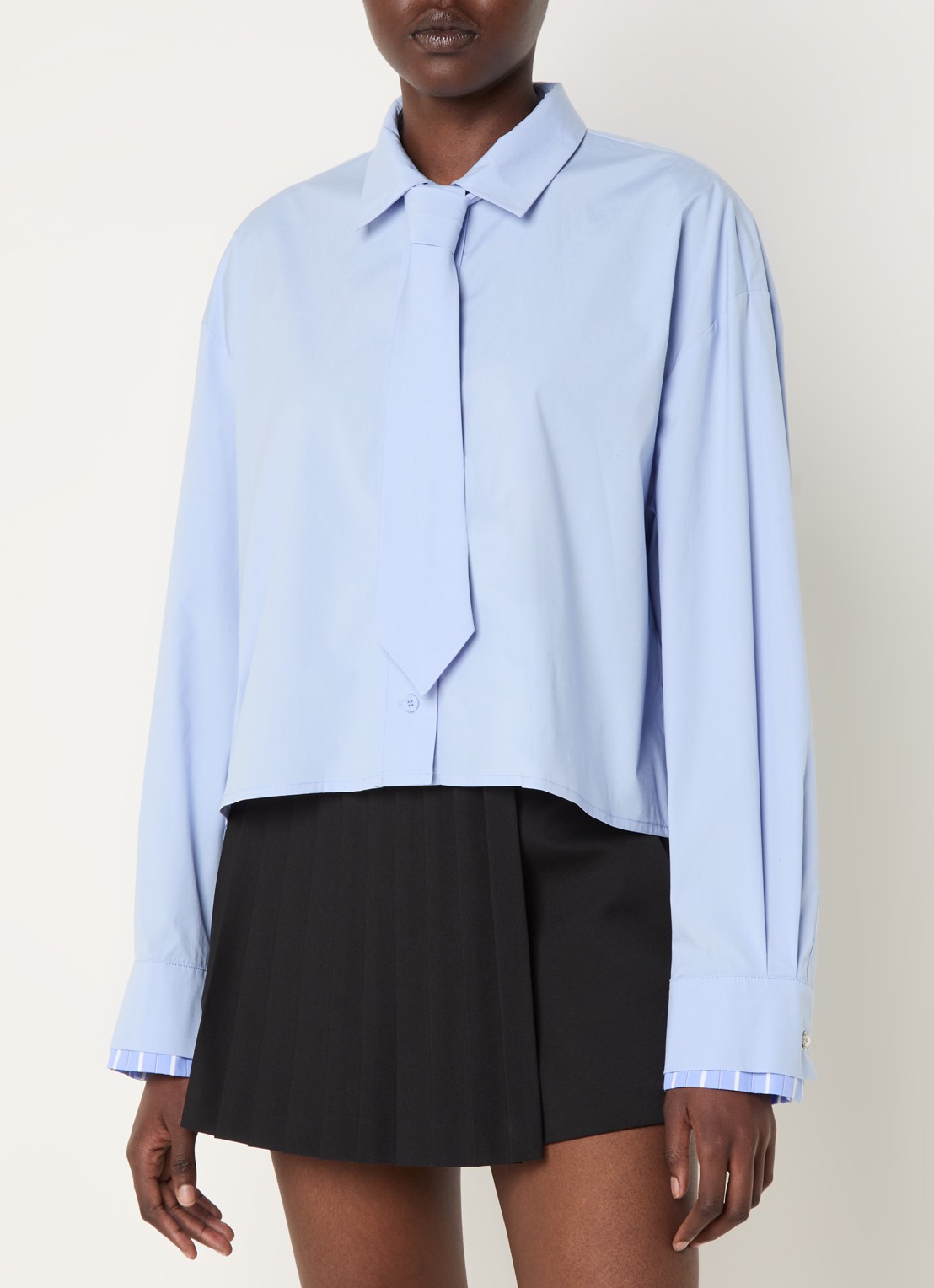 Maje Blouse van  katoen met stropdas - detail 4 lichtblauw