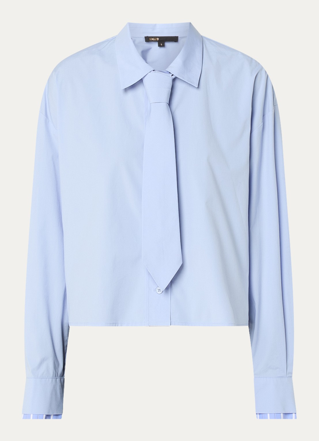 Maje Blouse van  katoen met stropdas - voorkant lichtblauw