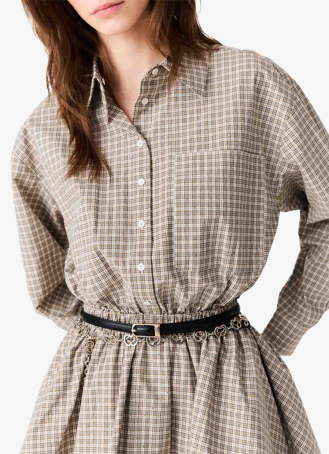 Maje Blousejurk met strassdetails met ruitdessin - detail 4 beige / beige