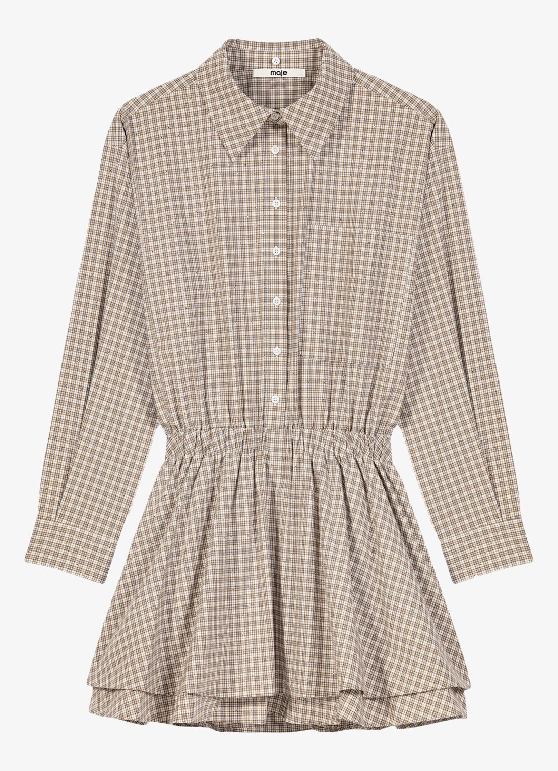 Maje Blousejurk met strassdetails met ruitdessin - detail 2 beige / beige