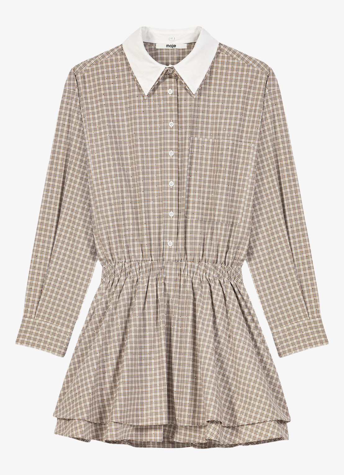 Maje Blousejurk met strassdetails met ruitdessin - voorkant 3 beige / beige