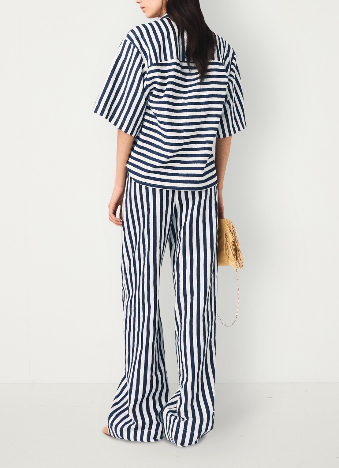 Maje Calais blouse met streepprint - achterkant 7 donkerblauw