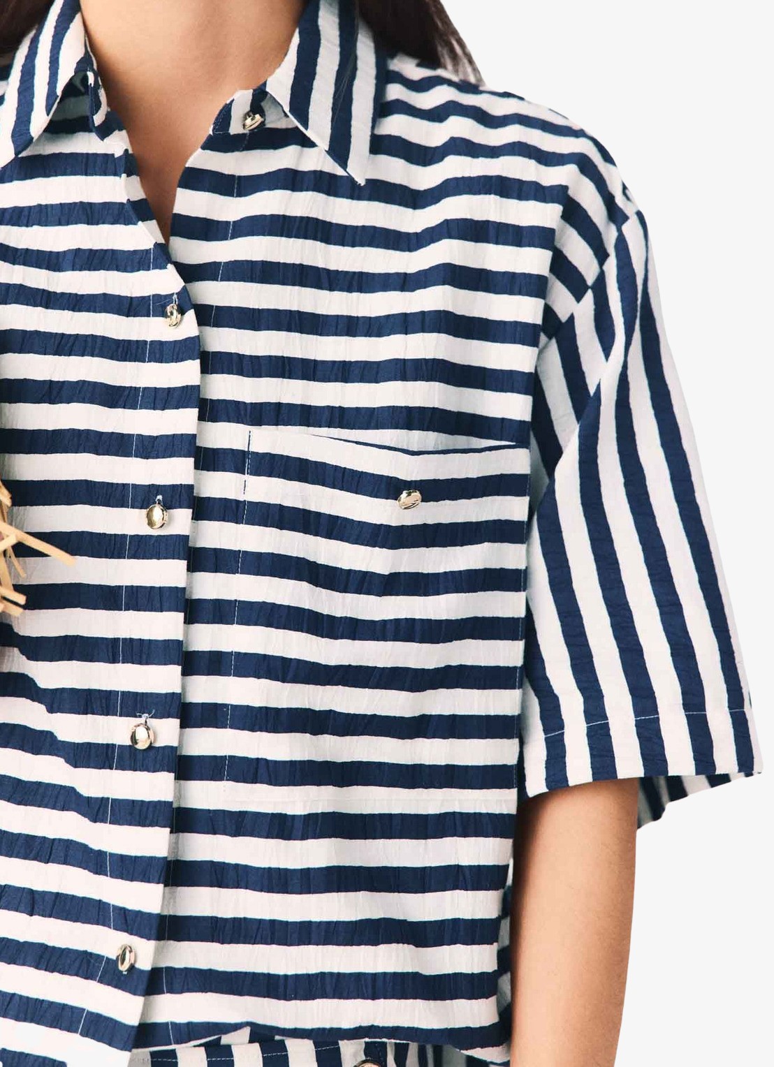 Maje Calais blouse met streepprint - detail 5 donkerblauw