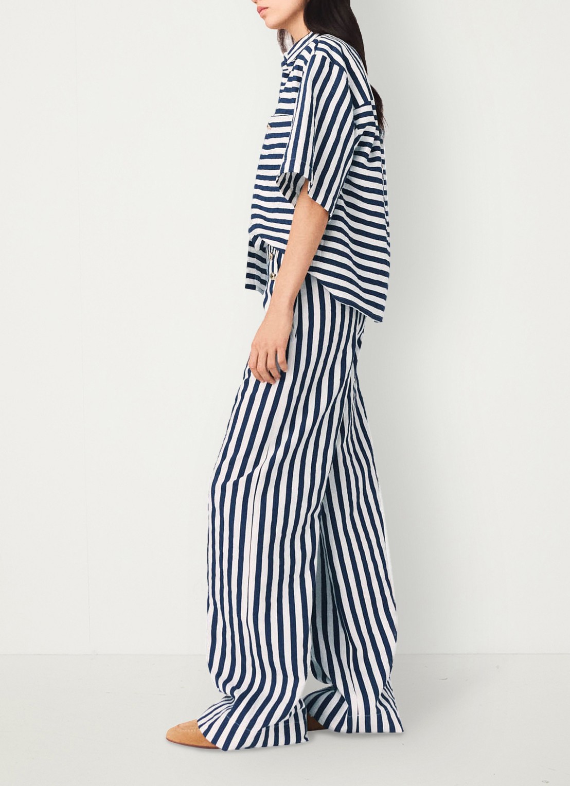 Maje Calais blouse met streepprint - detail 6 donkerblauw