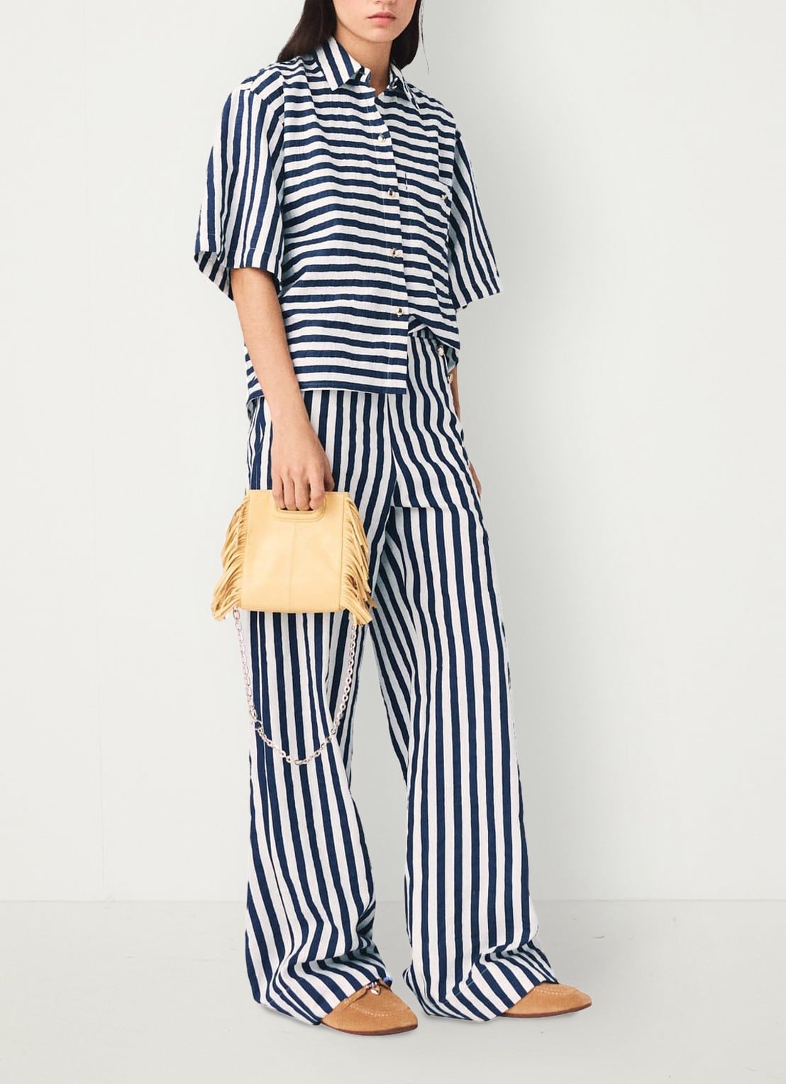 Maje Calais blouse met streepprint - voorkant 2 donkerblauw