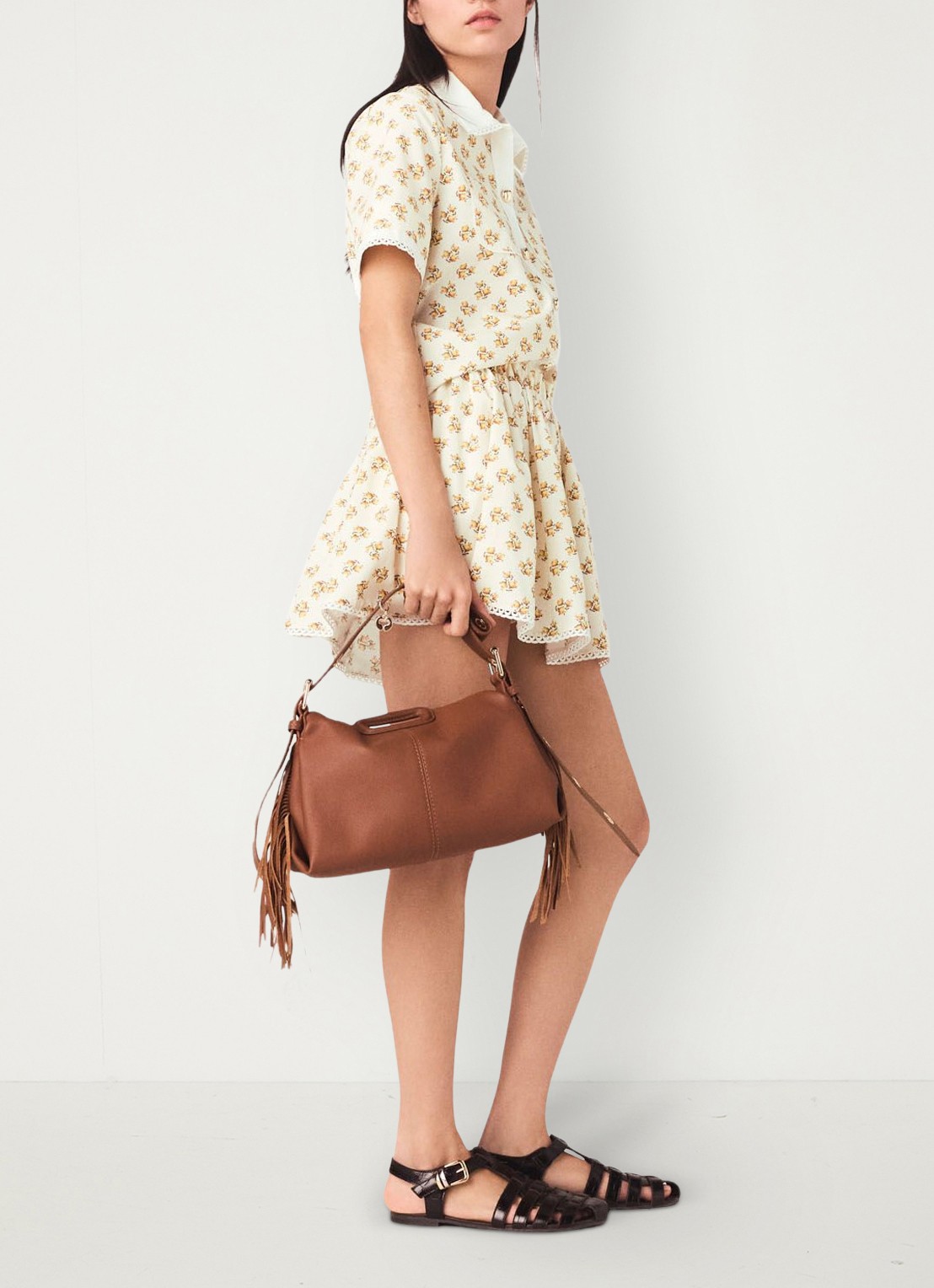 Maje Chazalera blouse met broderie en print - detail 2 geel