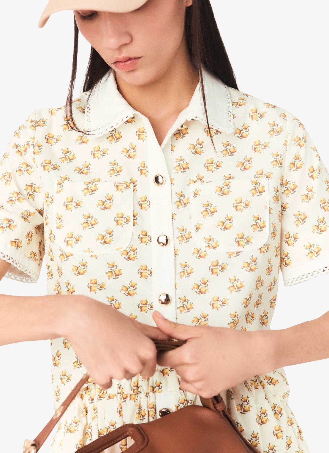 Maje Chazalera blouse met broderie en print - detail 4 geel