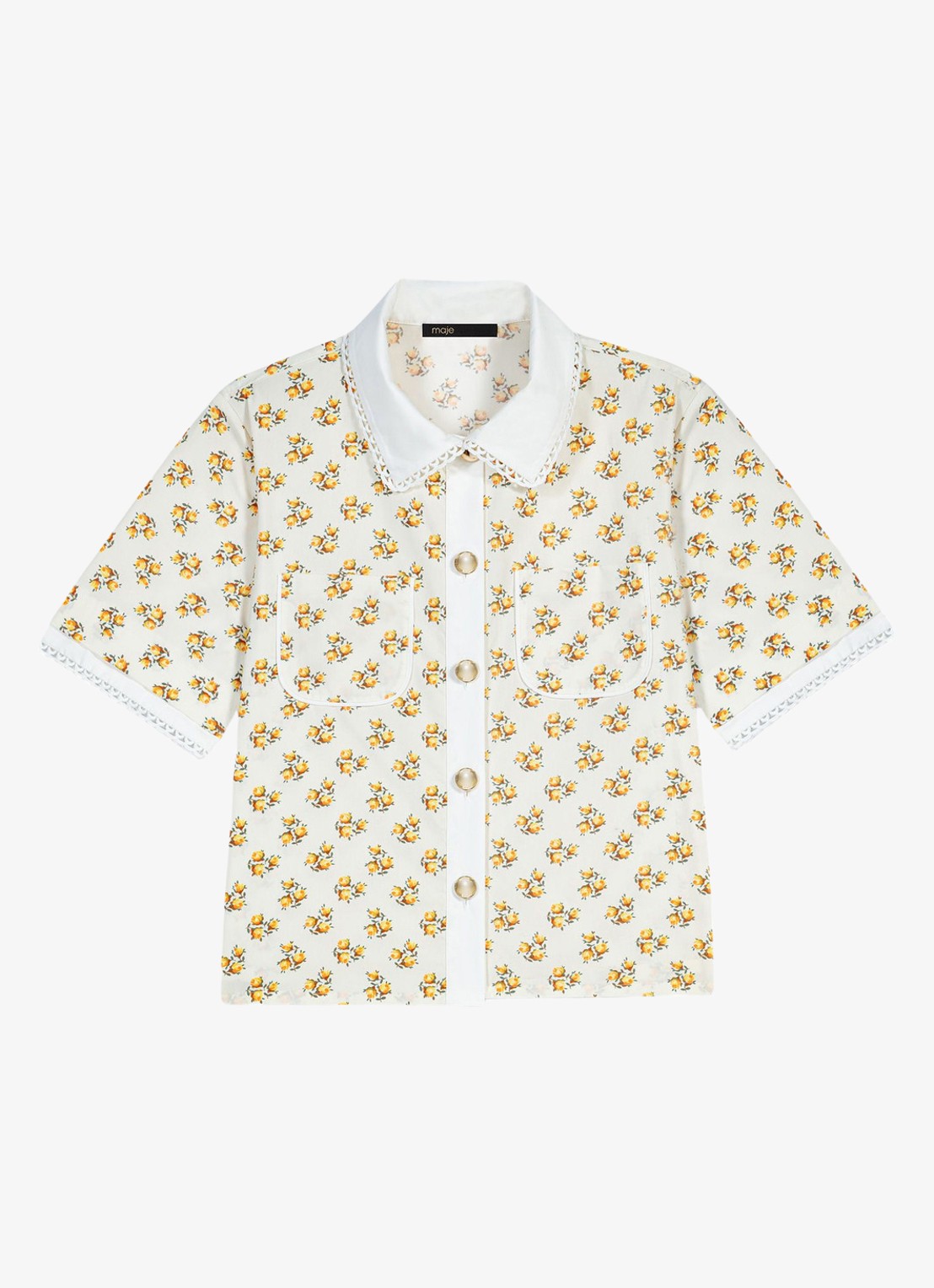 Maje Chazalera blouse met broderie en print - voorkant 5 geel