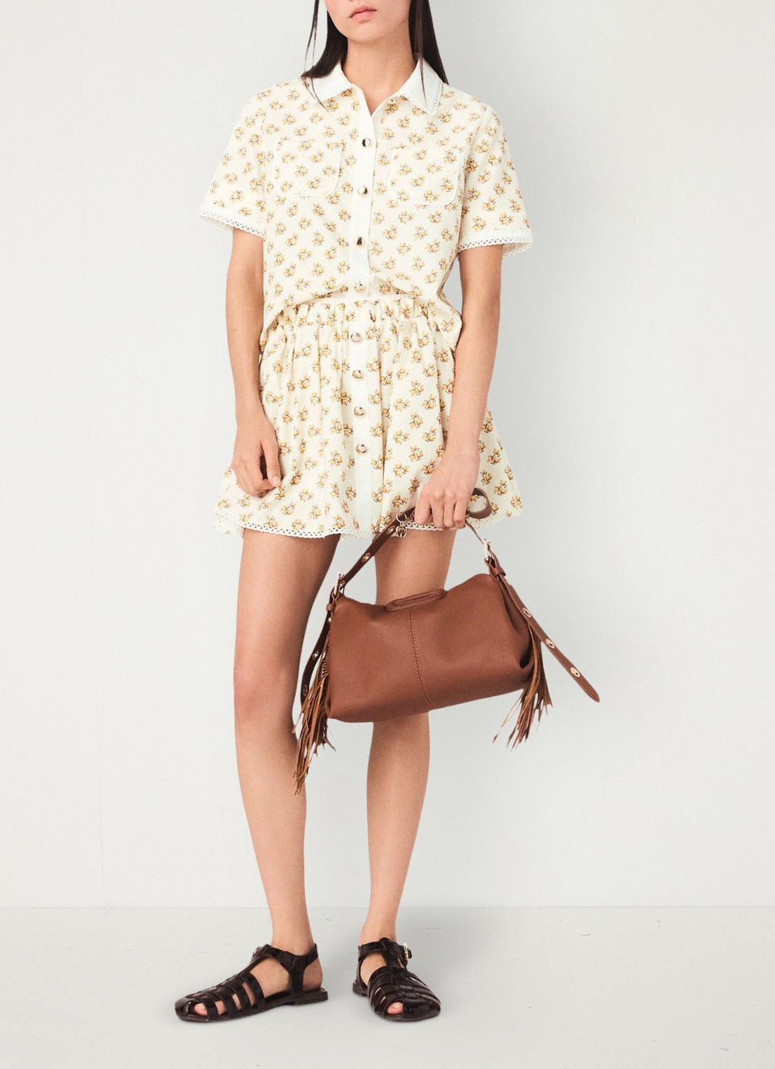 Maje Chazalera blouse met broderie en print - voorkant 6 geel