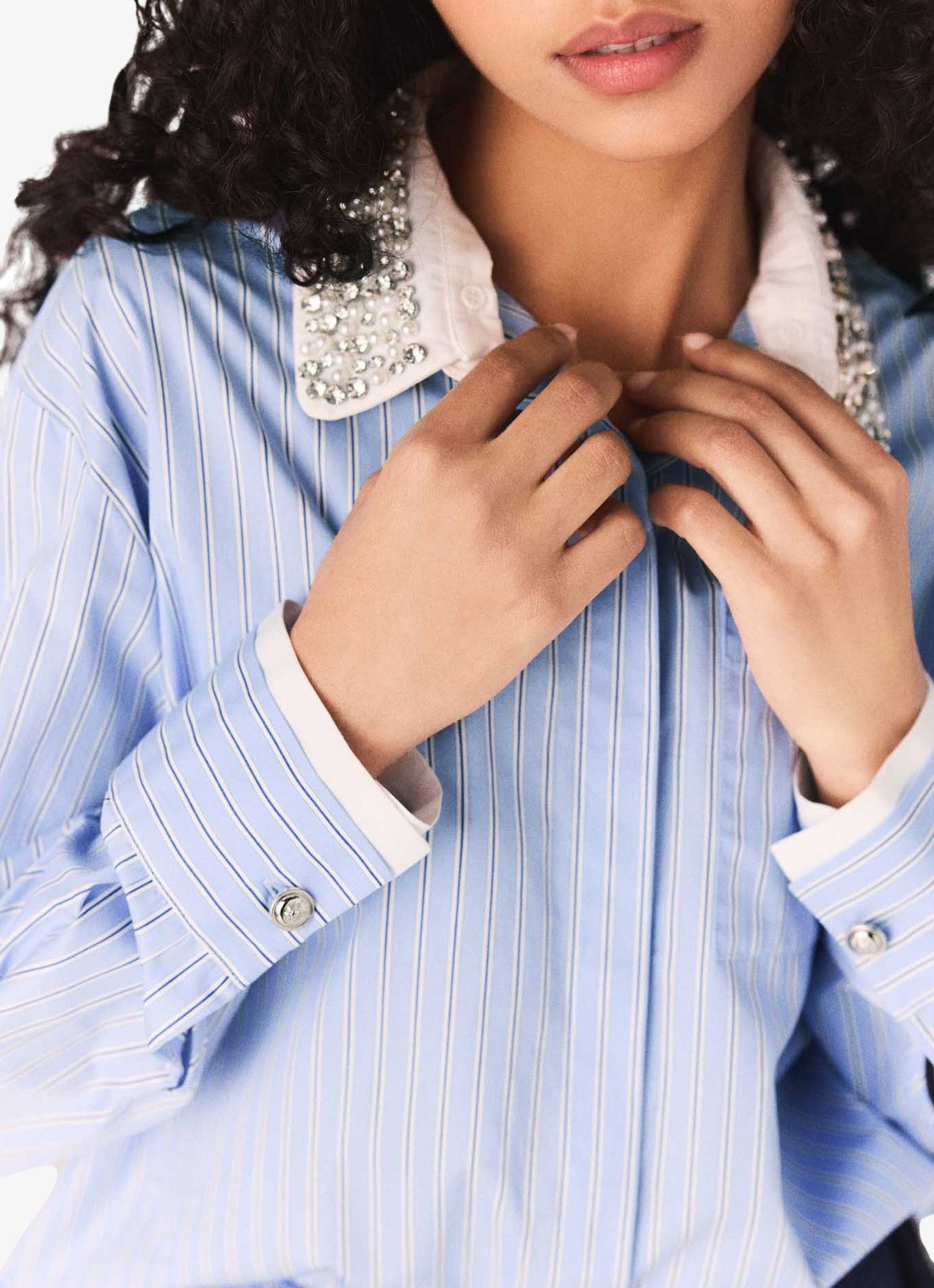 Maje Ciblue blouse met afneembare kraag - detail 3 blauw