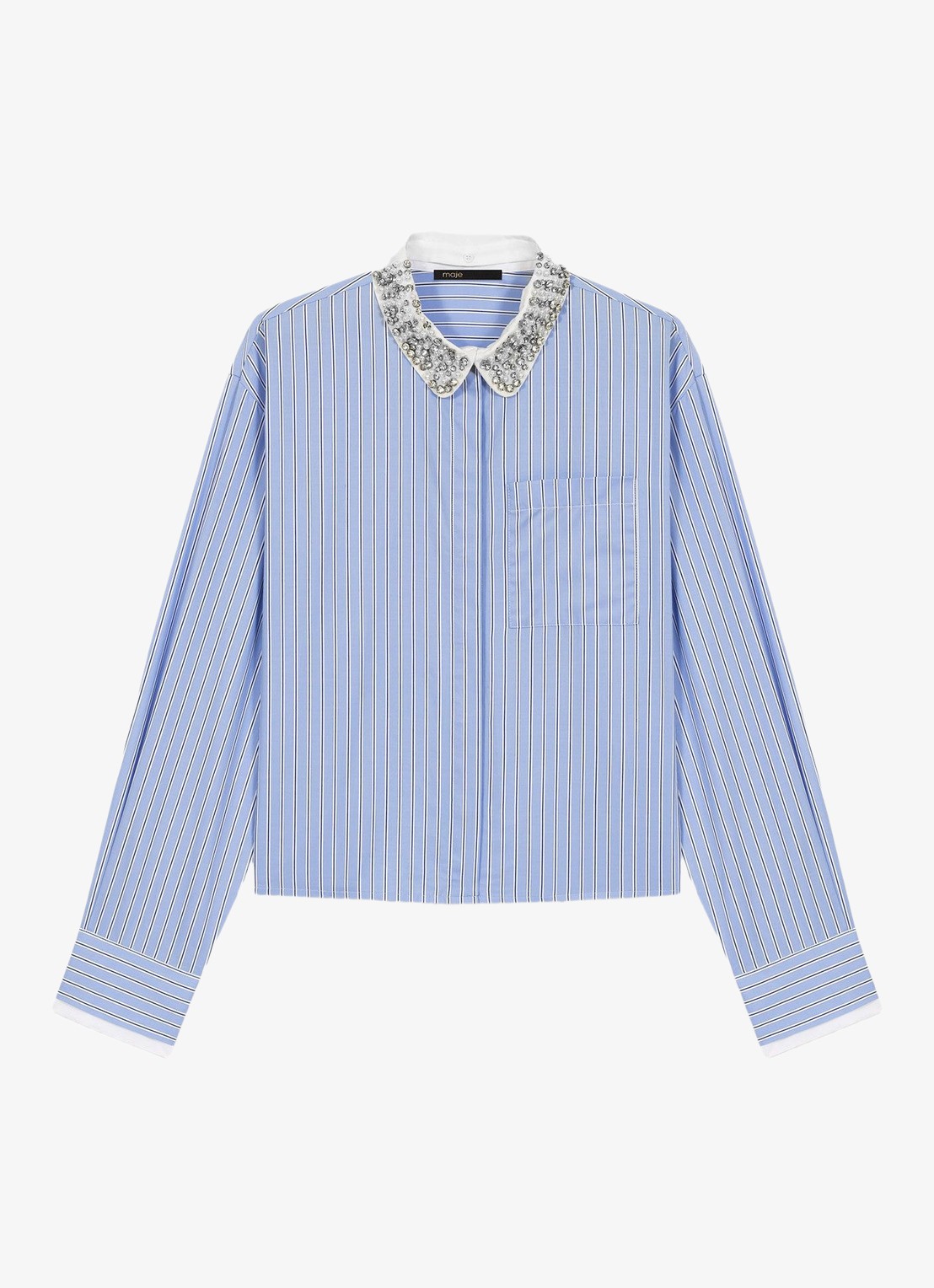Maje Ciblue blouse met afneembare kraag - voorkant 6 blauw