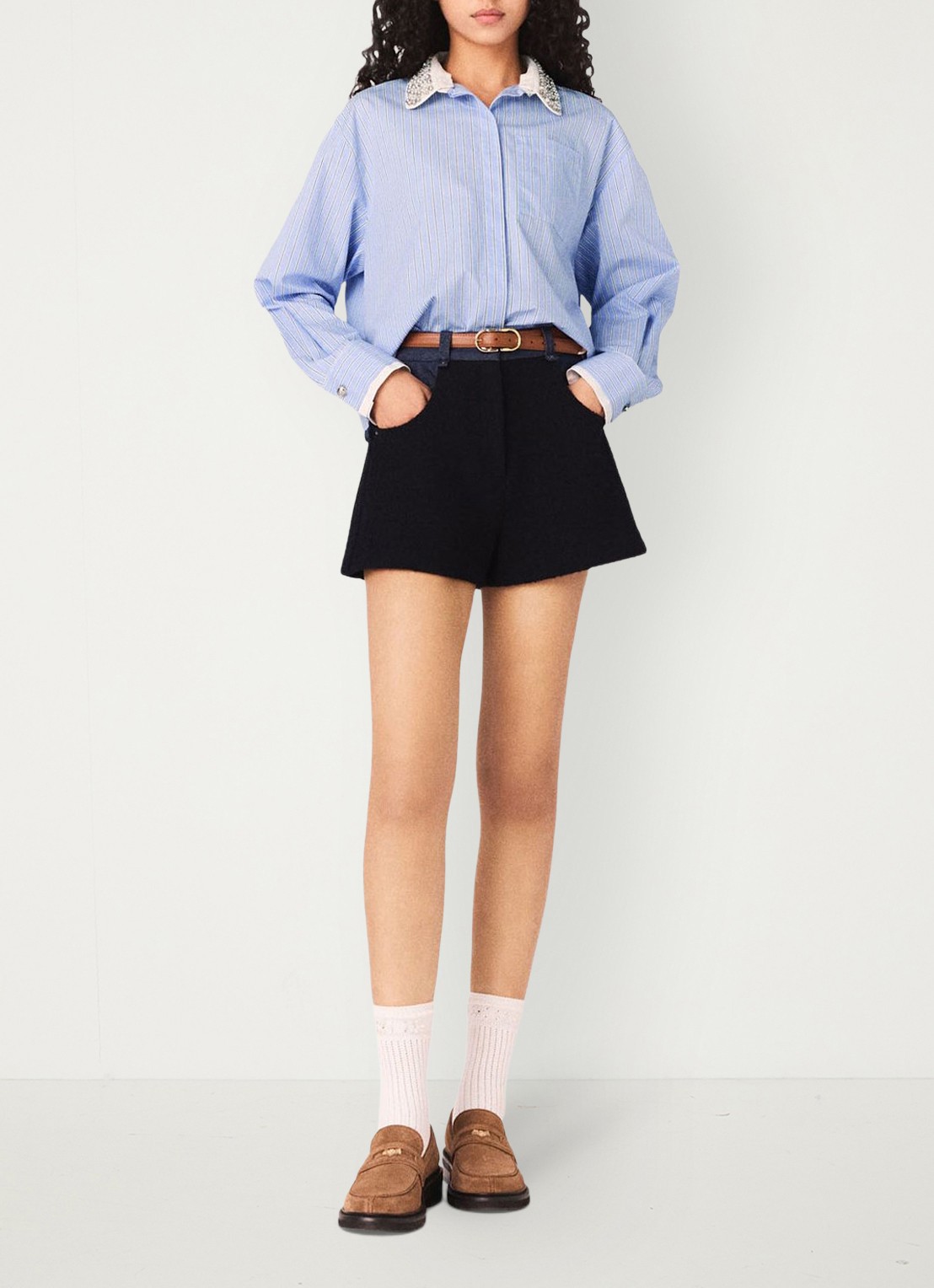 Maje Ciblue blouse met afneembare kraag - voorkant 7 blauw