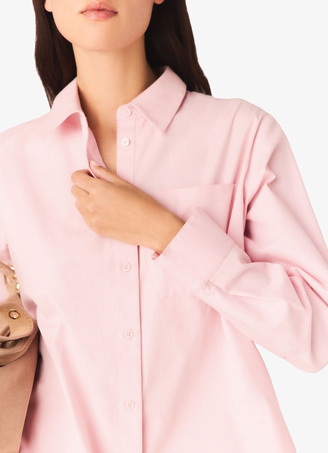 Maje Cionea blouse met borstzak en afneembare sjaalkraag - detail 6 lichtroze