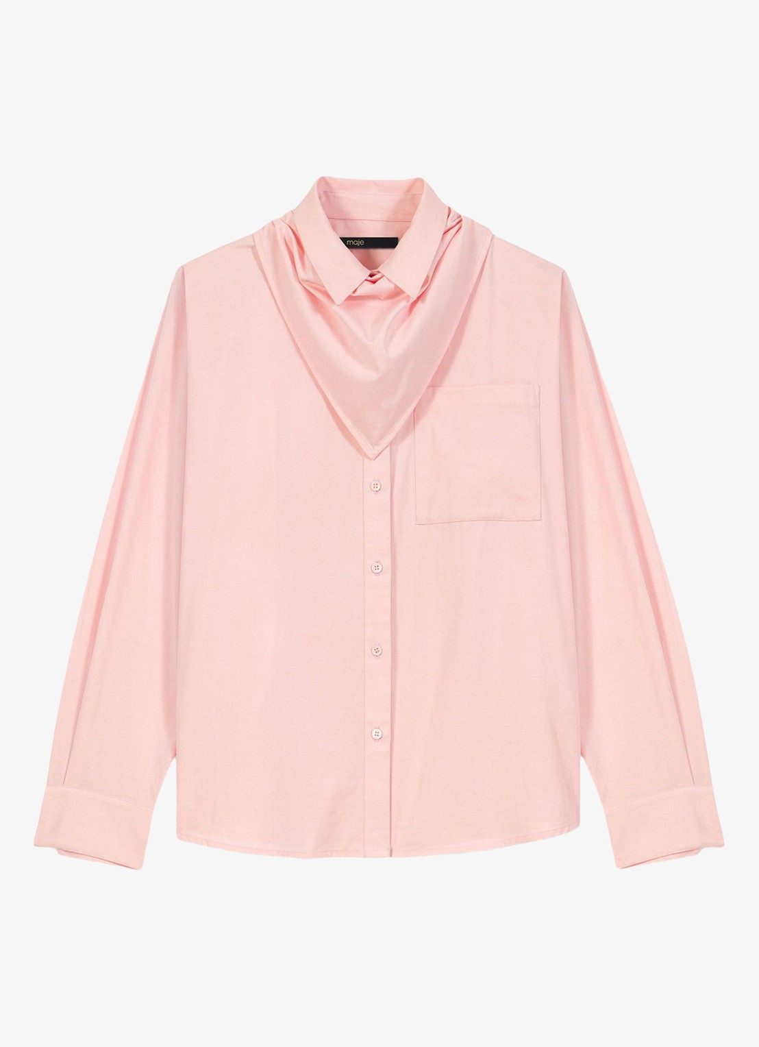 Maje Cionea blouse met borstzak en afneembare sjaalkraag - voorkant 7 lichtroze