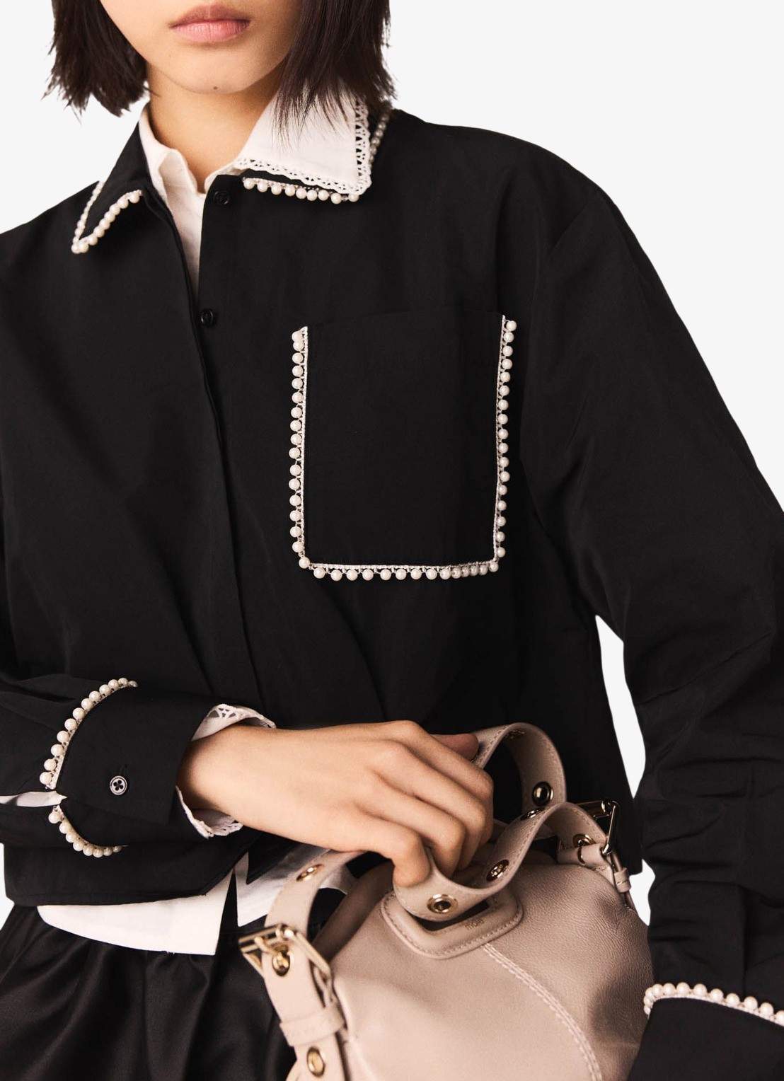 Maje Ciperly blouse met borstzak - detail 3 zwart