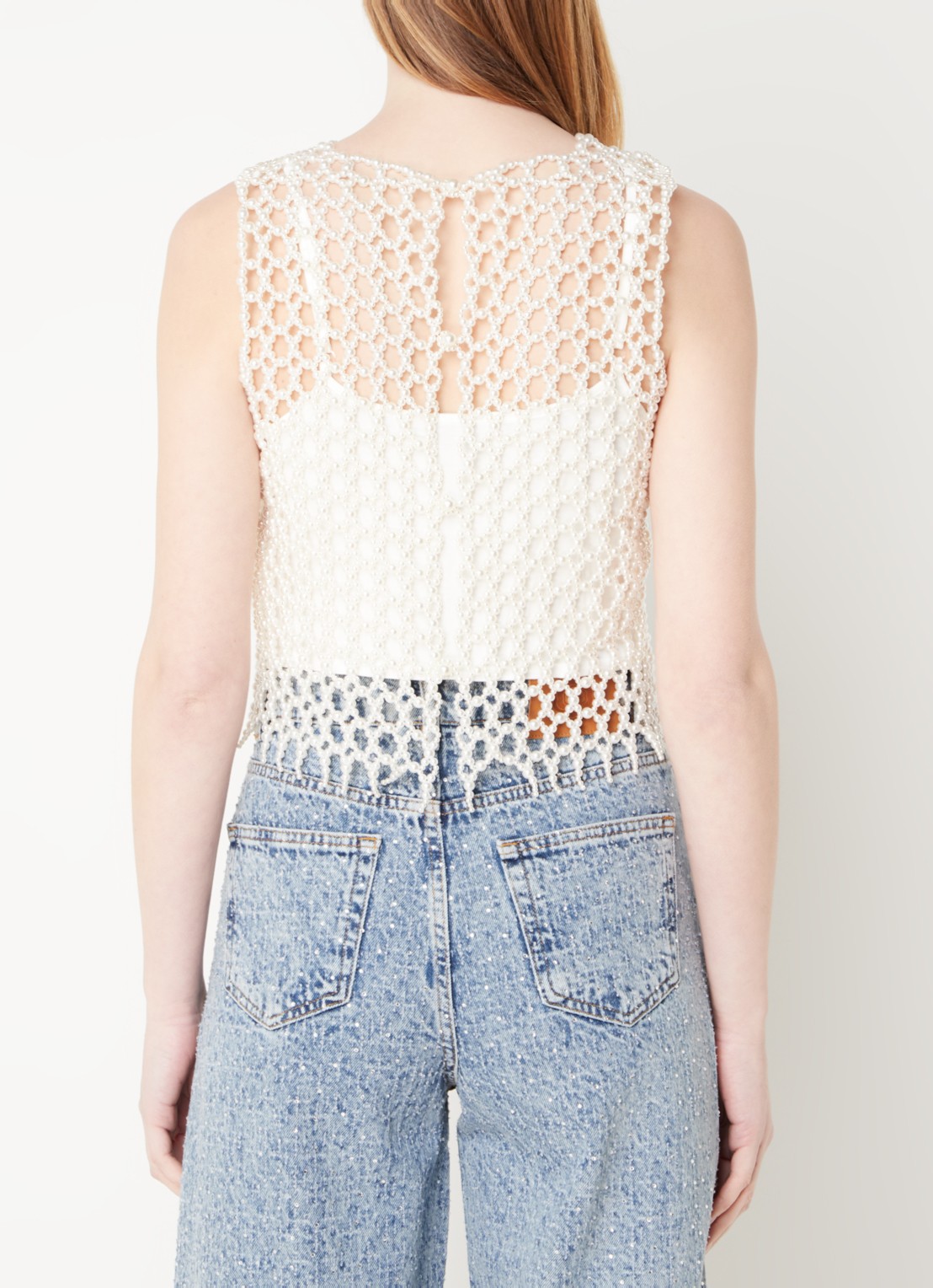Maje Crop top van imitatieparels - achterkant parelmoer
