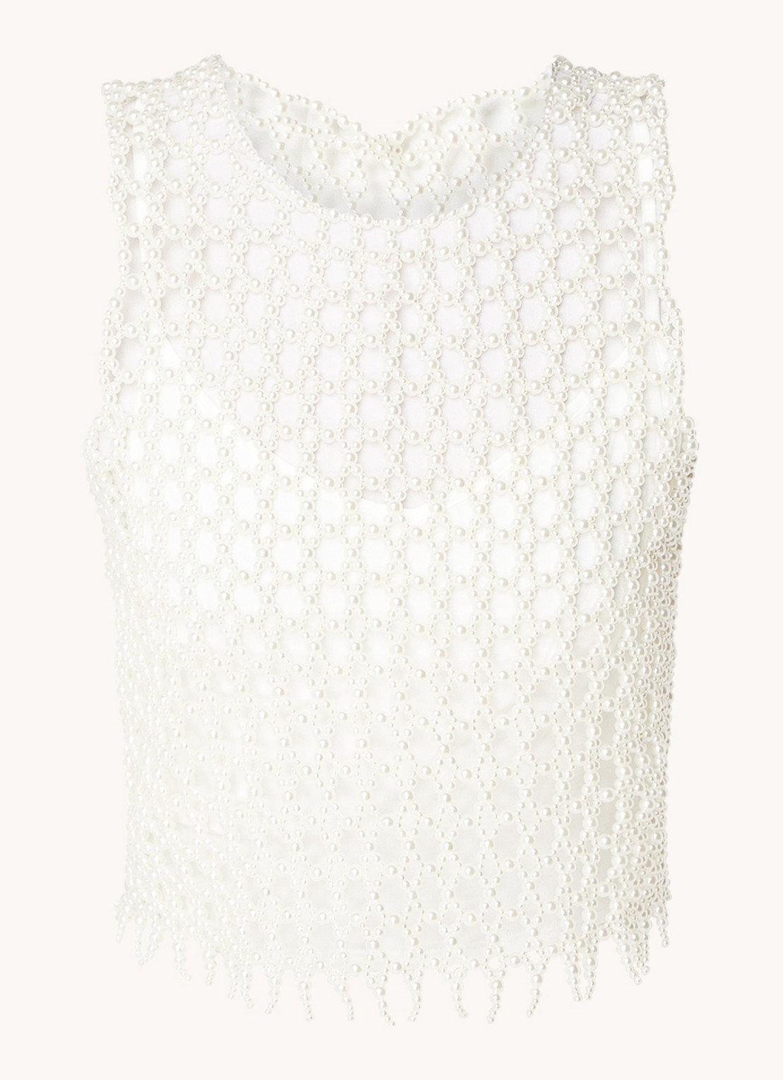 Maje Crop top van imitatieparels - voorkant 2 parelmoer
