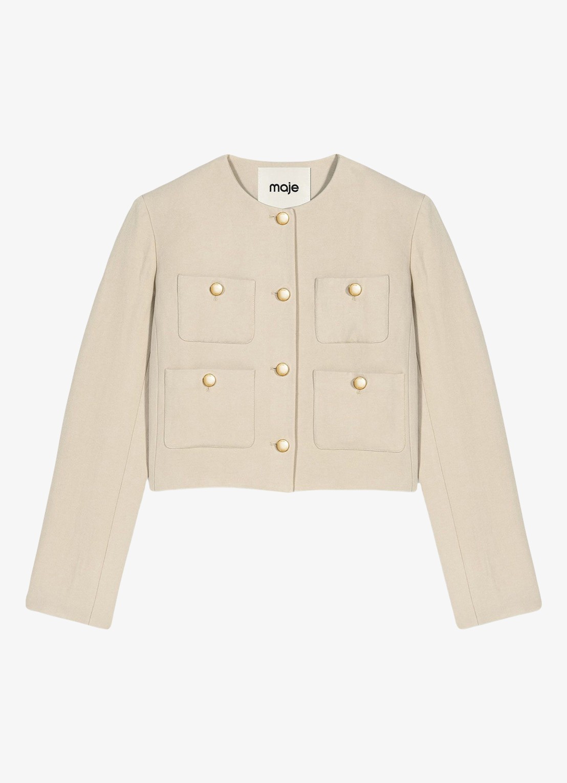 Maje Cropped blazer in linnenblend met opgestikte zakken - voorkant beige