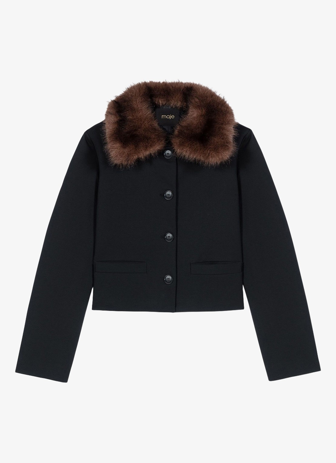 Maje Cropped blazer in wolblend met afneembare kraag - voorkant 2 jeans