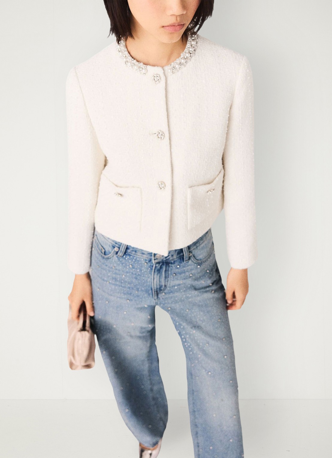 Maje Cropped blazer met tweed-look - detail beige